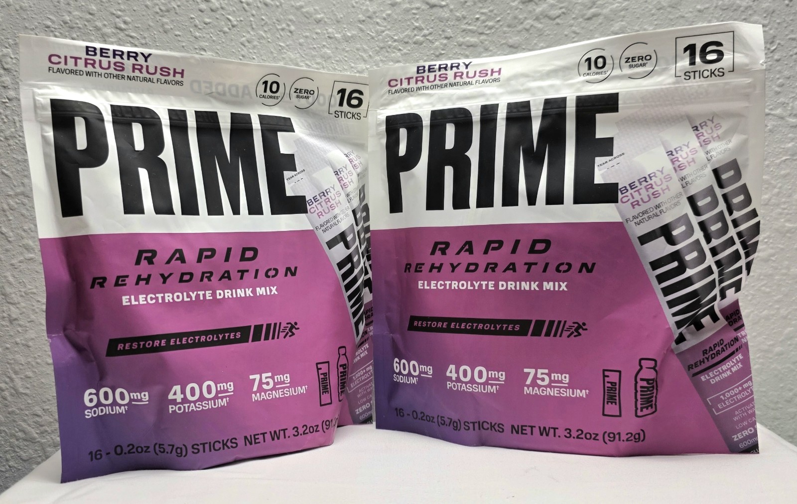 RARE-PRIME Ice Hydration Drink Sticks Berry Citrus Rush 16 Count (x2) 07/2027