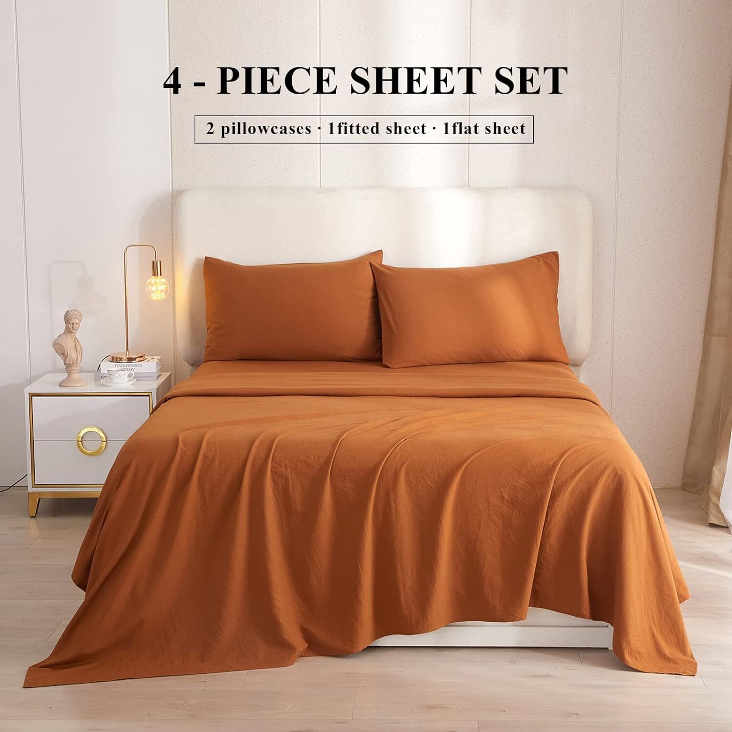 Caramel Pumpkin Sheets for Queen Size Bed,4 Piece Cooling Queen,
