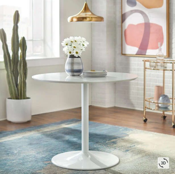 Table Dining Round Kitchen Room Solid Piece Furniture Bar Modern White MDF New