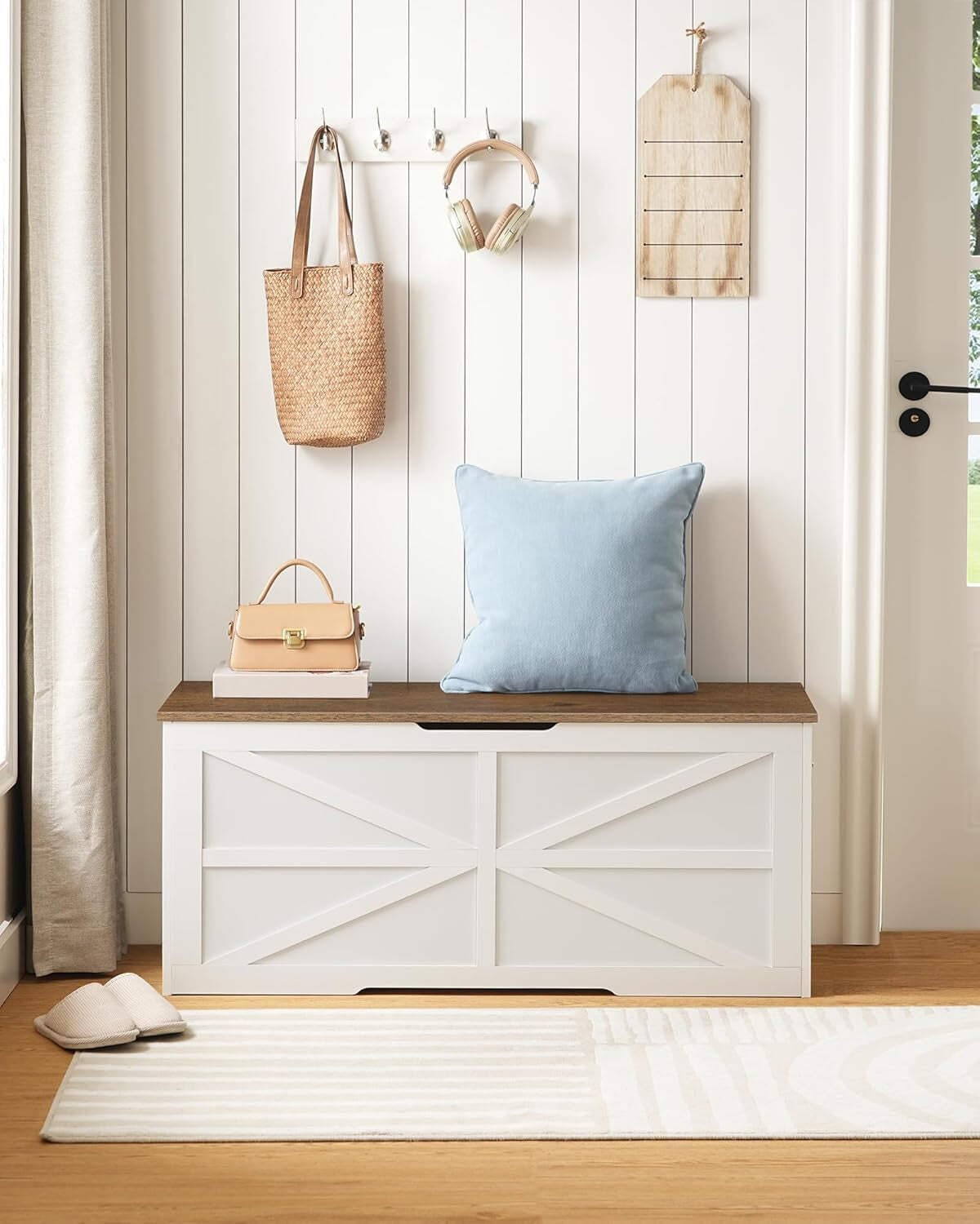 TwoTone Walnut White Storage Chest Durable 43.3Inch