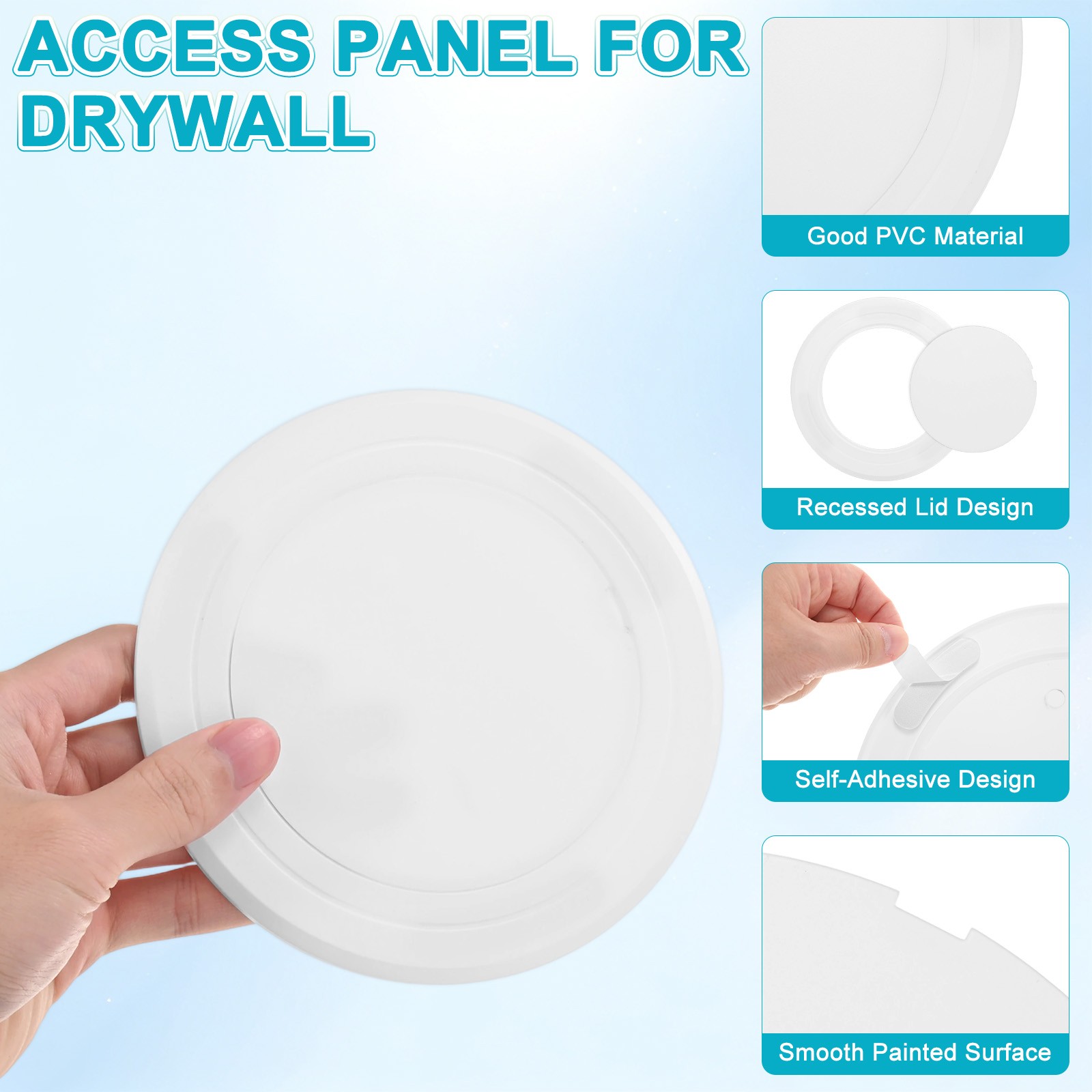 2-Pack Access Panel for Drywall, 4x4 Inch Round Plastic Removable [White]