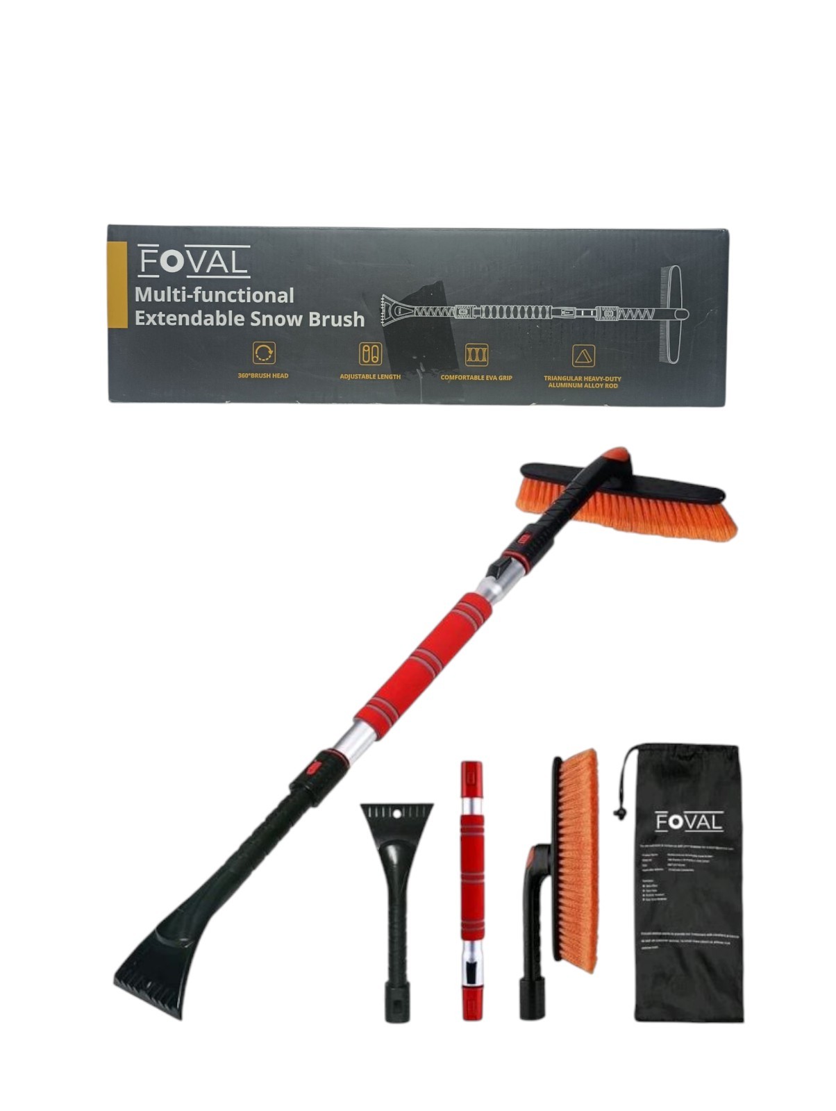 Extendable 47.2" Ice Scraper Snow Brush Windshield Window Snow & Ice Brush Kit