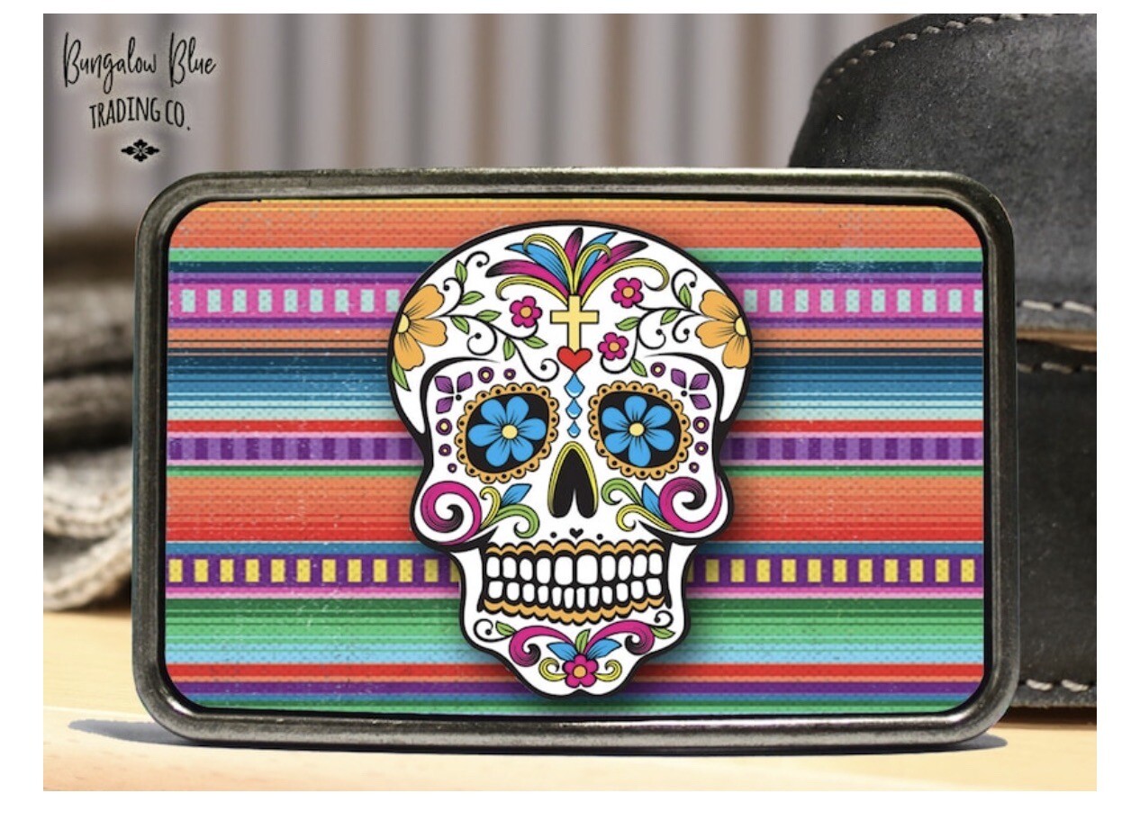 Serape Sugar Skull Belt Buckle New!