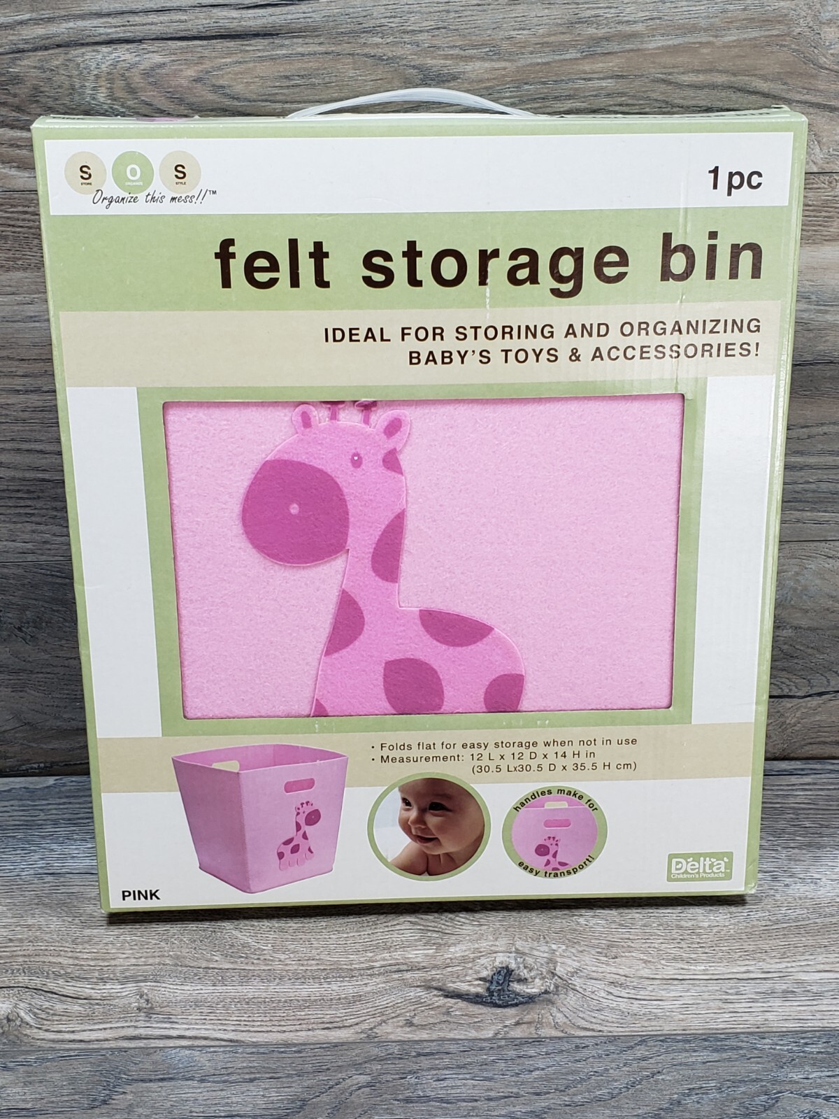 Delta Felt Storage Bin 12" X 12" 14" Pink Giraffe