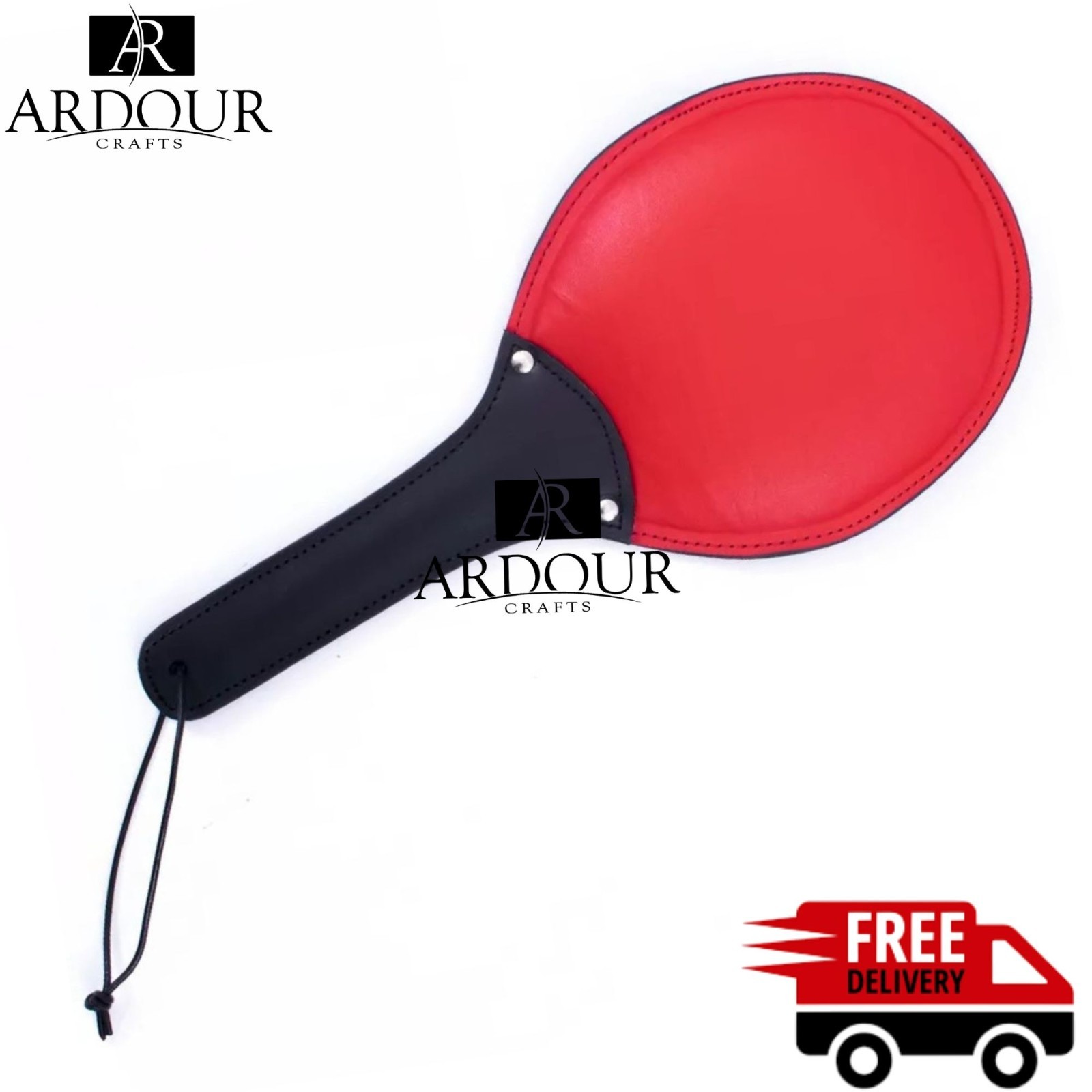 Heart Shaped Genuine Leather Paddle Red and Black Cowhide Handmade Accessory