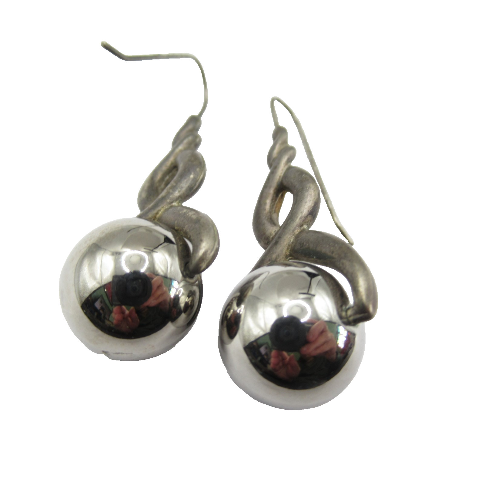 Dark Metal Pierced Earrings w Shiny Round BB Ball Vintage
