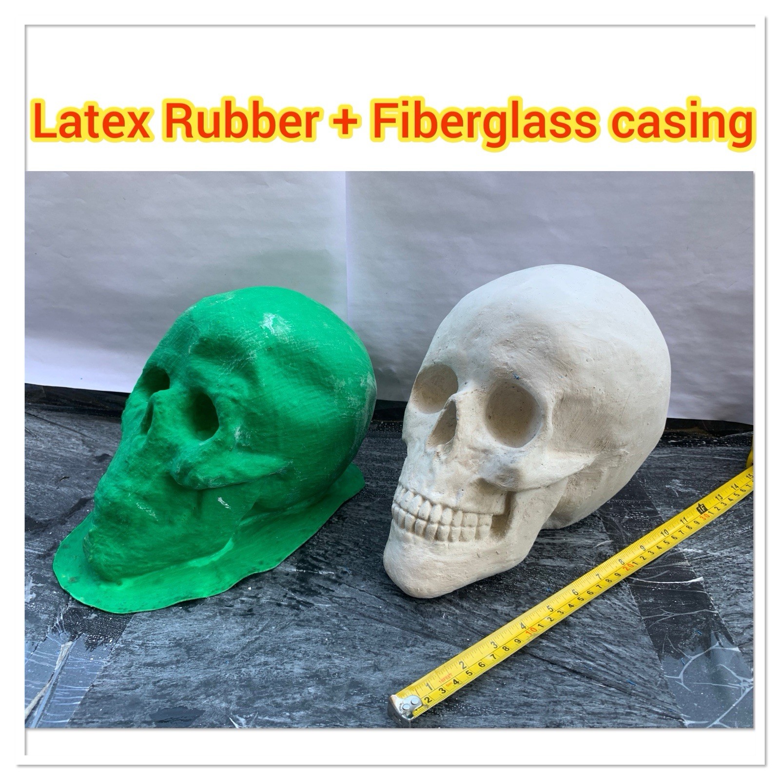 LATEX RUBBER MOLD + Fiberglass Casing Large Skull YKM-L5100 H:8”xW:6”xD:9”