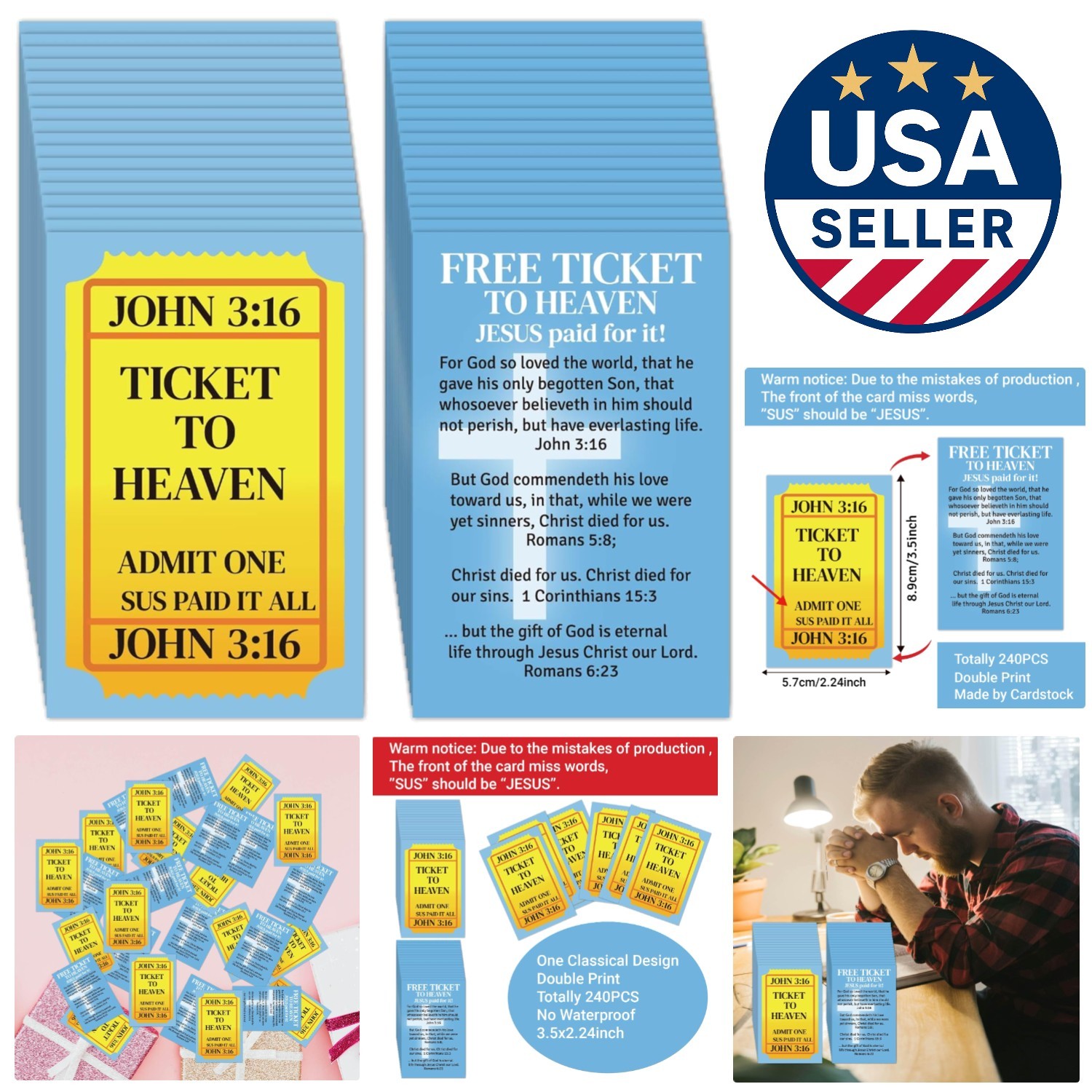 Ticket to Heaven – 240pcs Christian Prayer Cards for Evangelism & Encouragement
