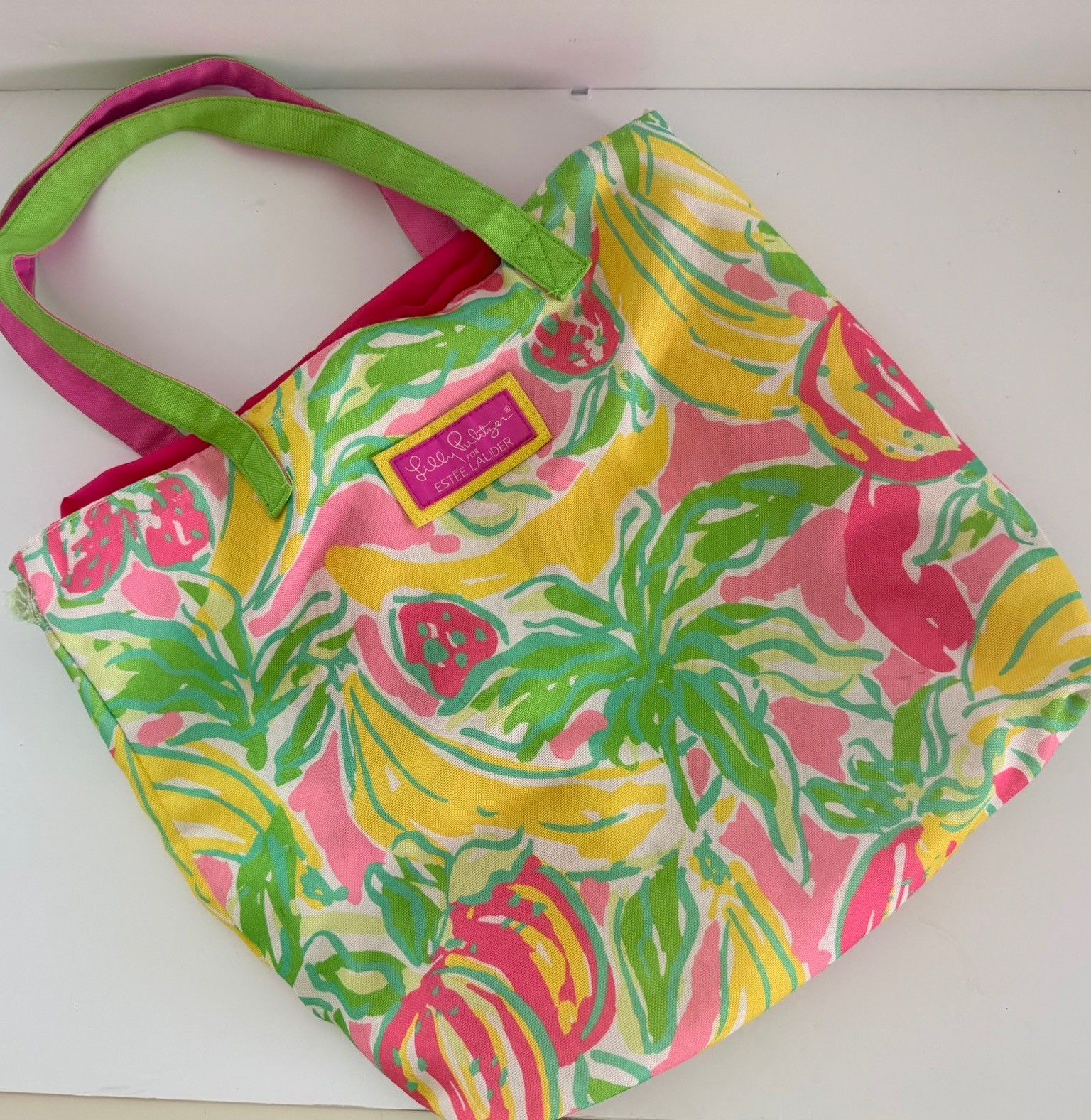 Lilly Pulitzer for Estée Lauder Colorful Summer Beach Tote Bag Yellow Pink Green
