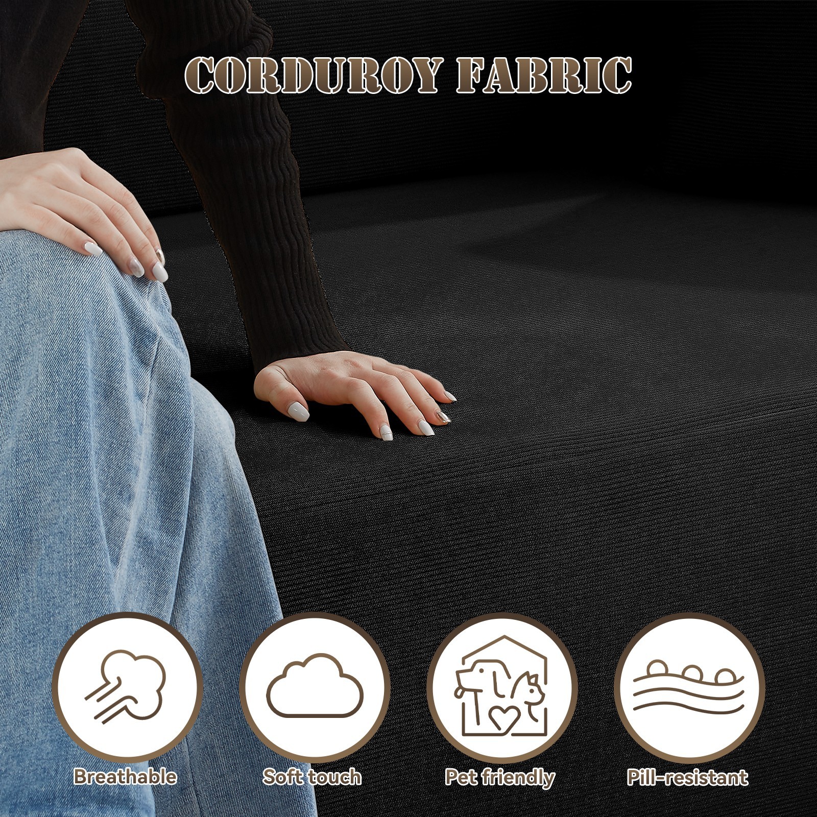 2-in-1 Convertible Sofa Bed,Corduroy Cloud Floor Boneless Couch for Living Room