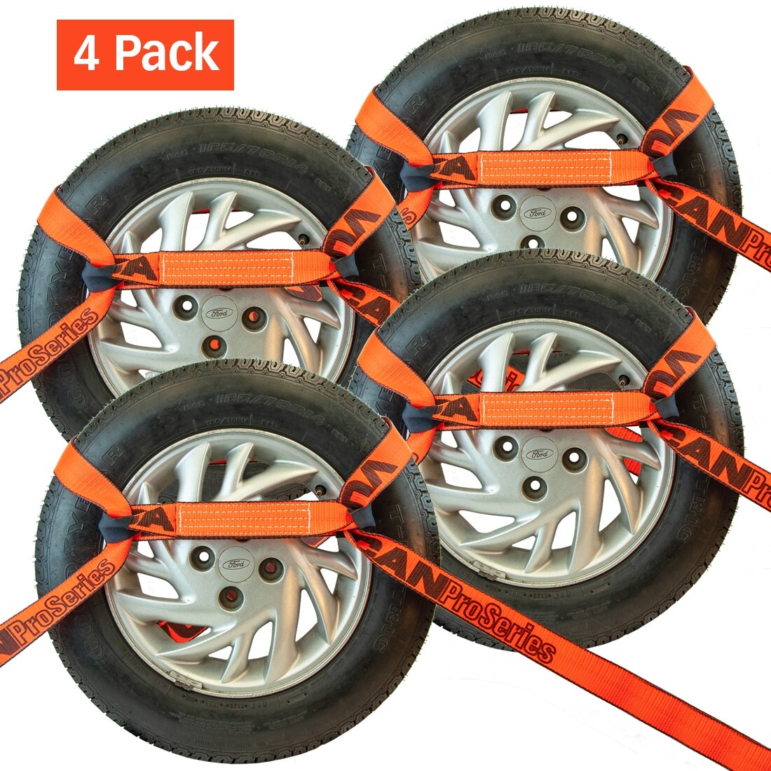 VULCAN 8-Point Roll Back Car Tie Down Kit - Snap Hooks, 4 Pack - PROSeries