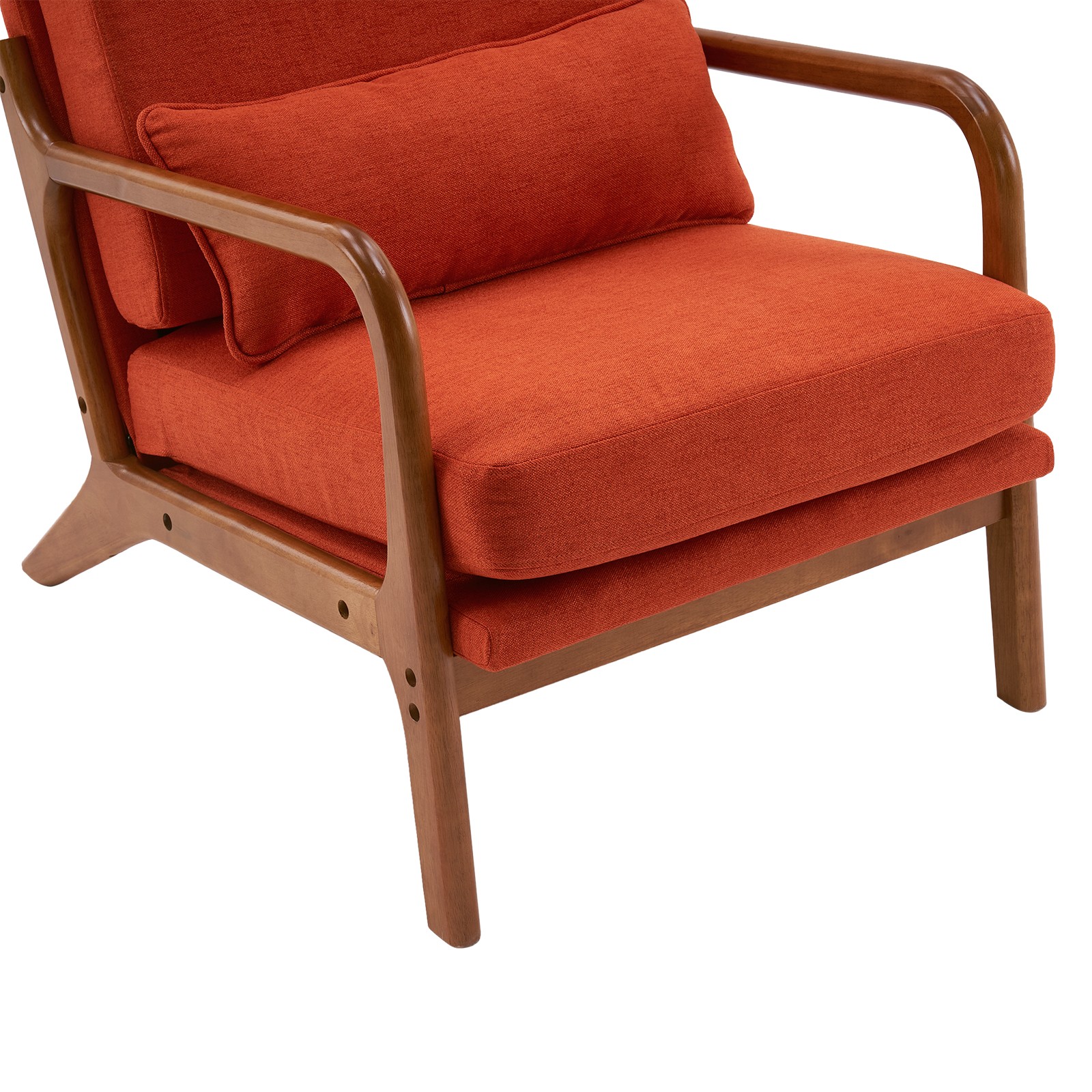 High Back Solid Wood Armrest Backrest Iron Frame Linen Indoor Leisure Chair
