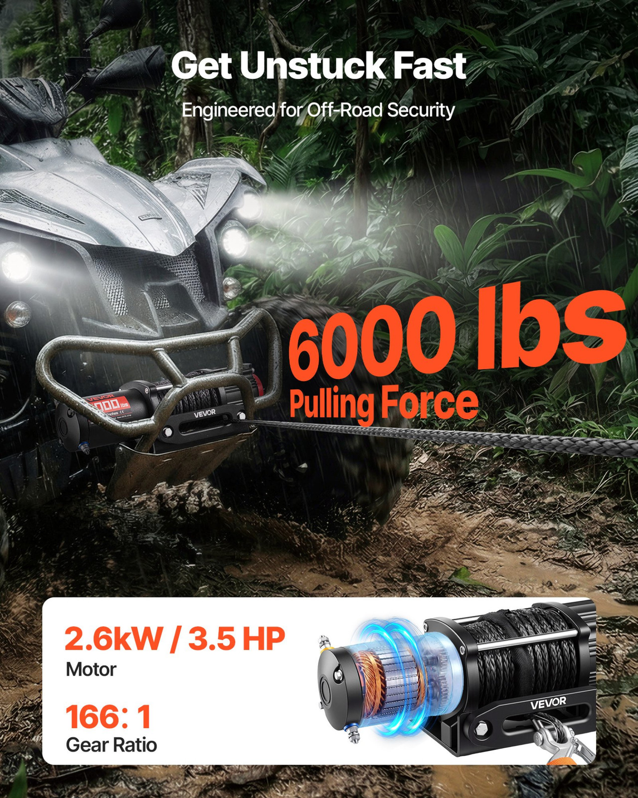 6000 lbs Electric Winch, with Fairlead Mount Plate for Towing ATV UTV Off-Road