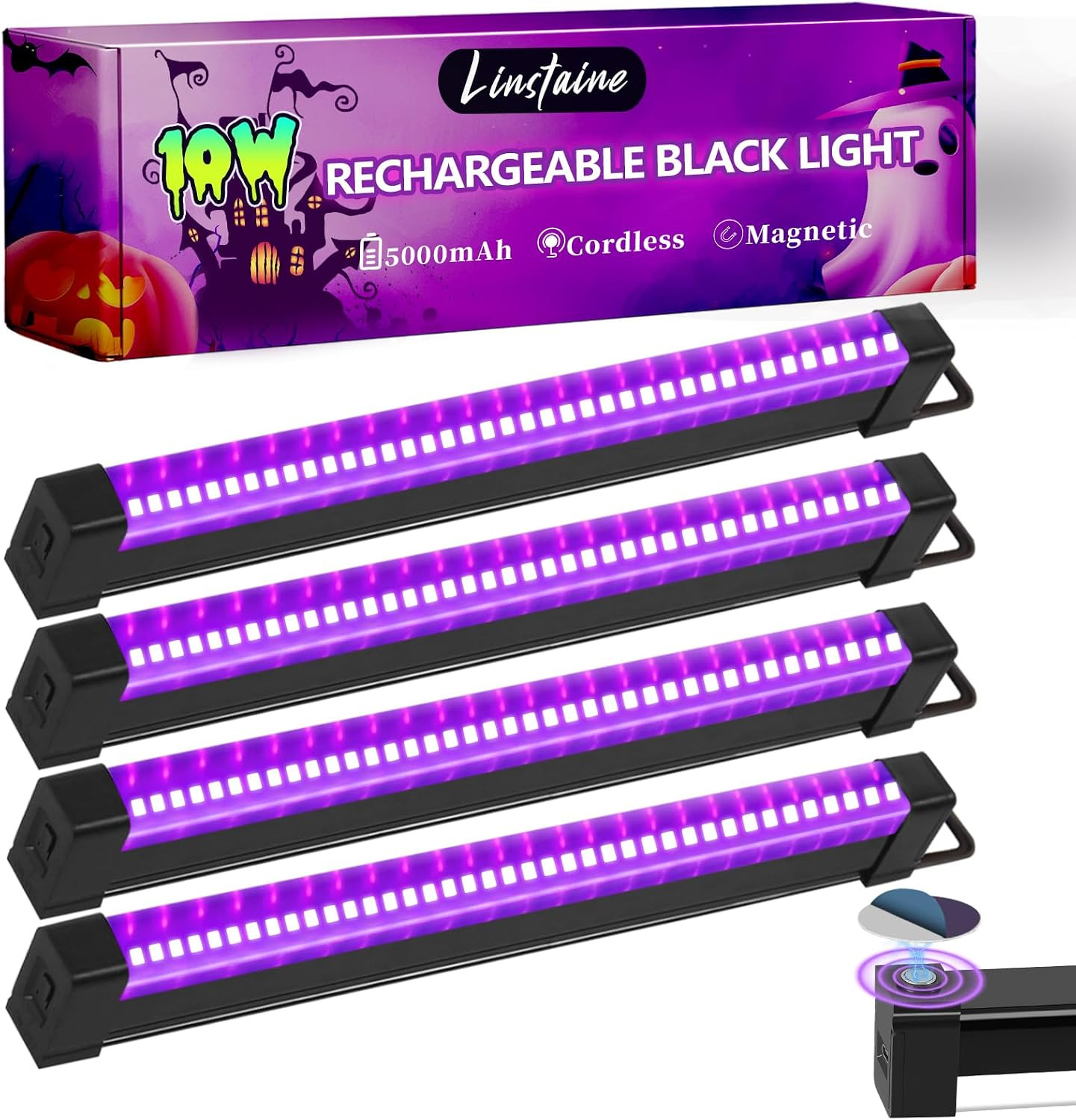 4 Pack Rechargeable Black Light Bar 5000mAh UV Party Lights