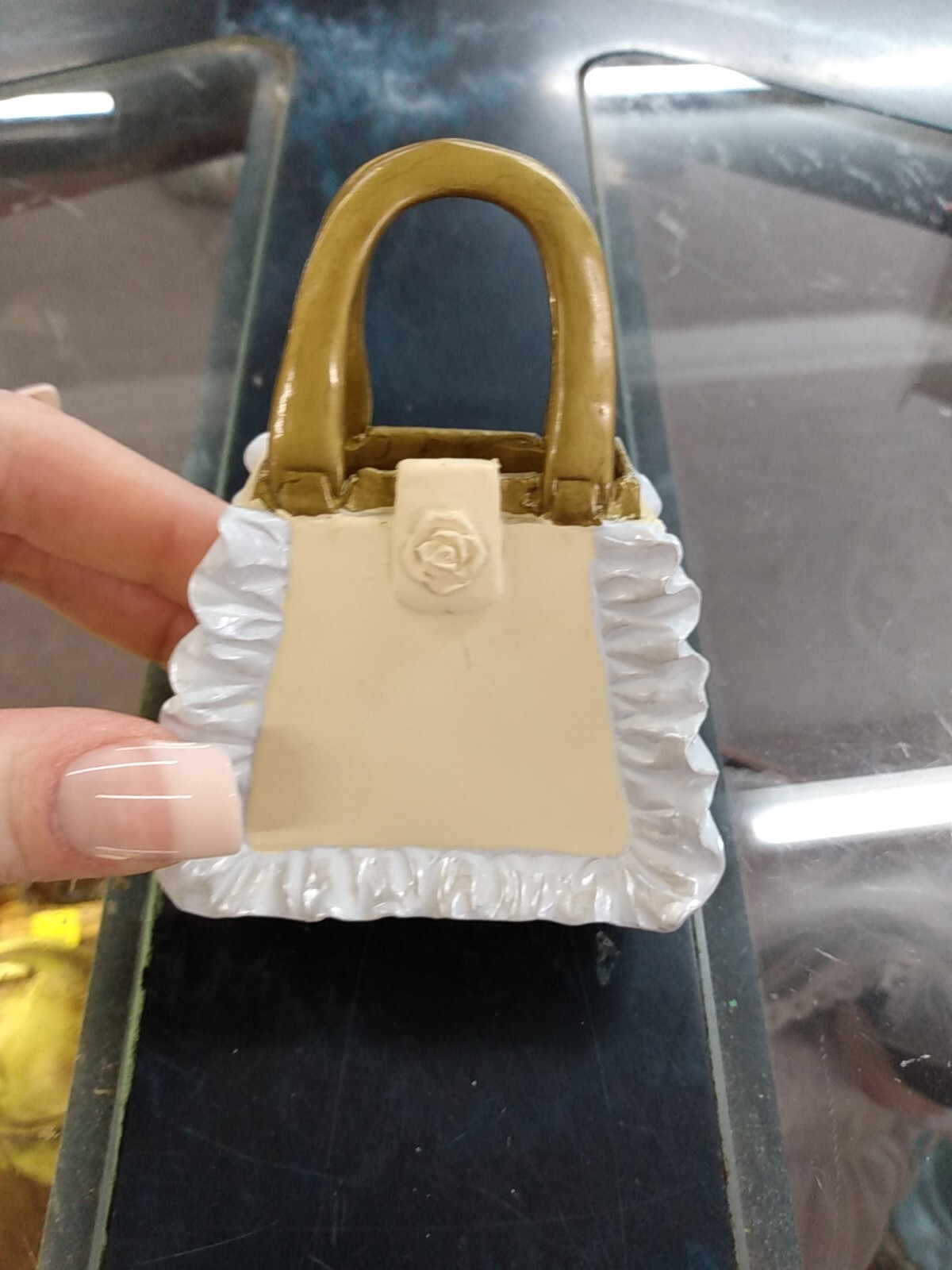 Cream With Ruffle Purse Trinket Box