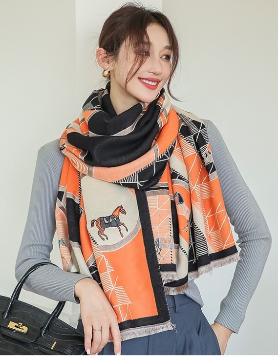 Thick Warm Winter Scarf Luxury Design Print Horse Women Cashmere Pashmina Shawl