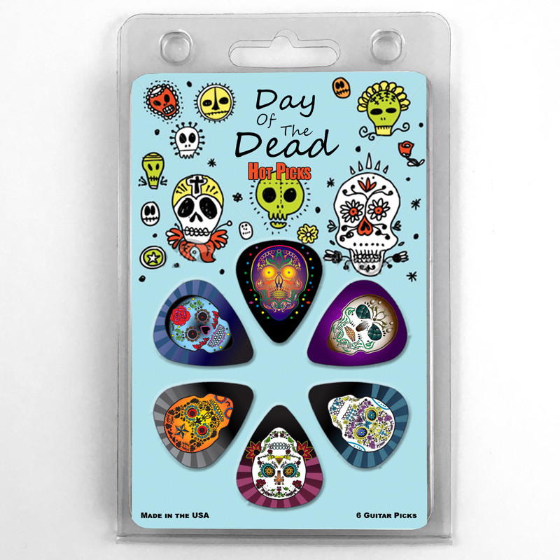Hot Picks "DAY OF THE DEAD" Guitar Pick Pack, 6 Picks Medium Clamshell Pics