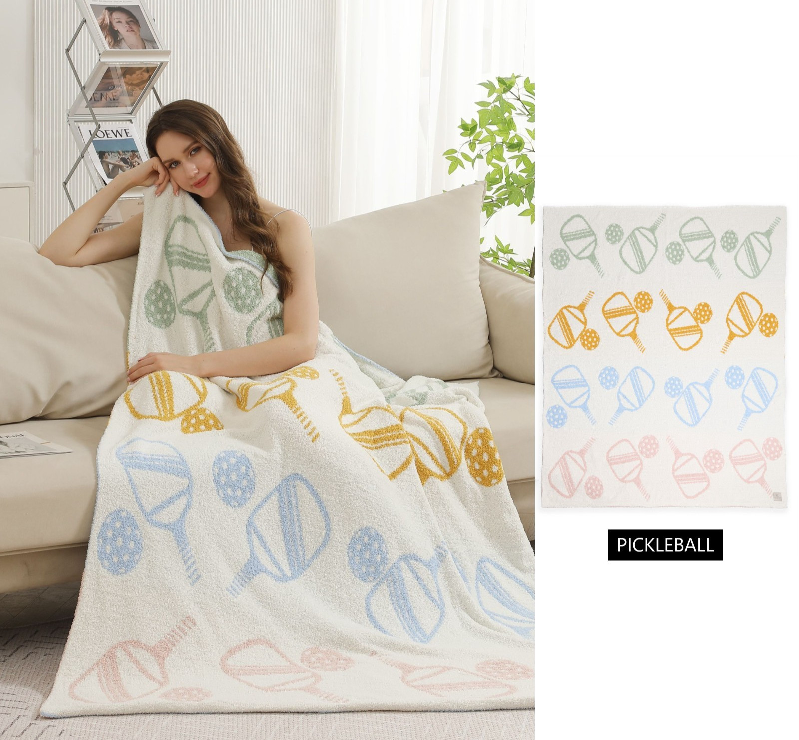 ComfyLuxe Multi-Colored Pickleball Pattern Throw Blanket