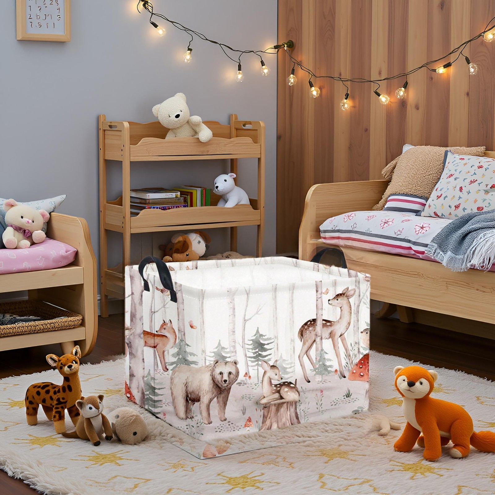 Rectangular Woodland Animal Basket Kids Baby Storage Basket Cute Storage Bin ...