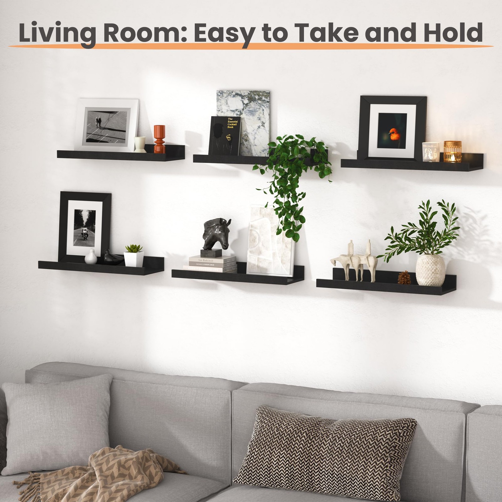 upsimples Floating Shelves for Wall, Wall Decor 15.7in, Black