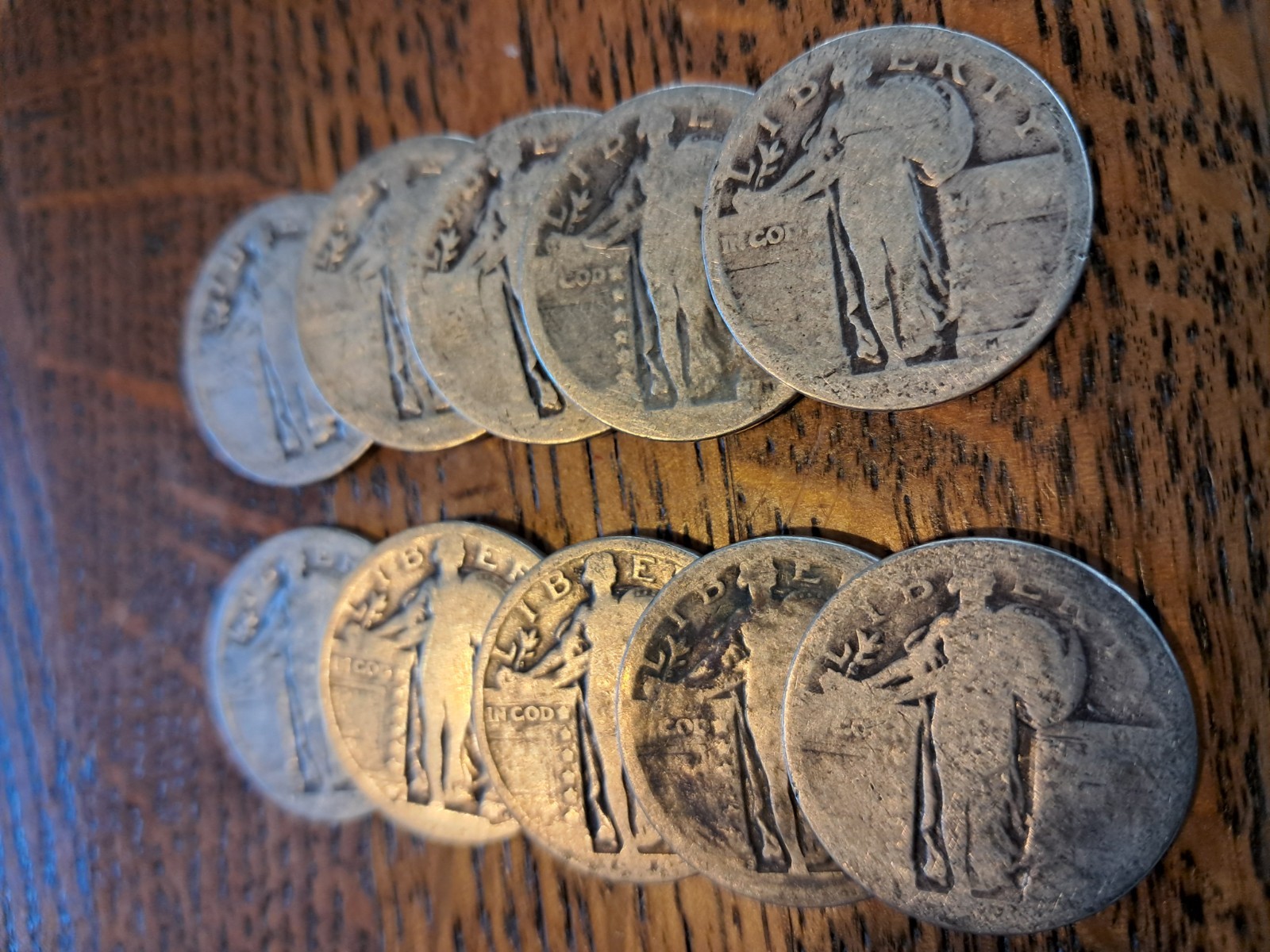 10-Standing Liberty Silver Quarters-No Date-10 Coin Lot-Circulated-Free Shipping