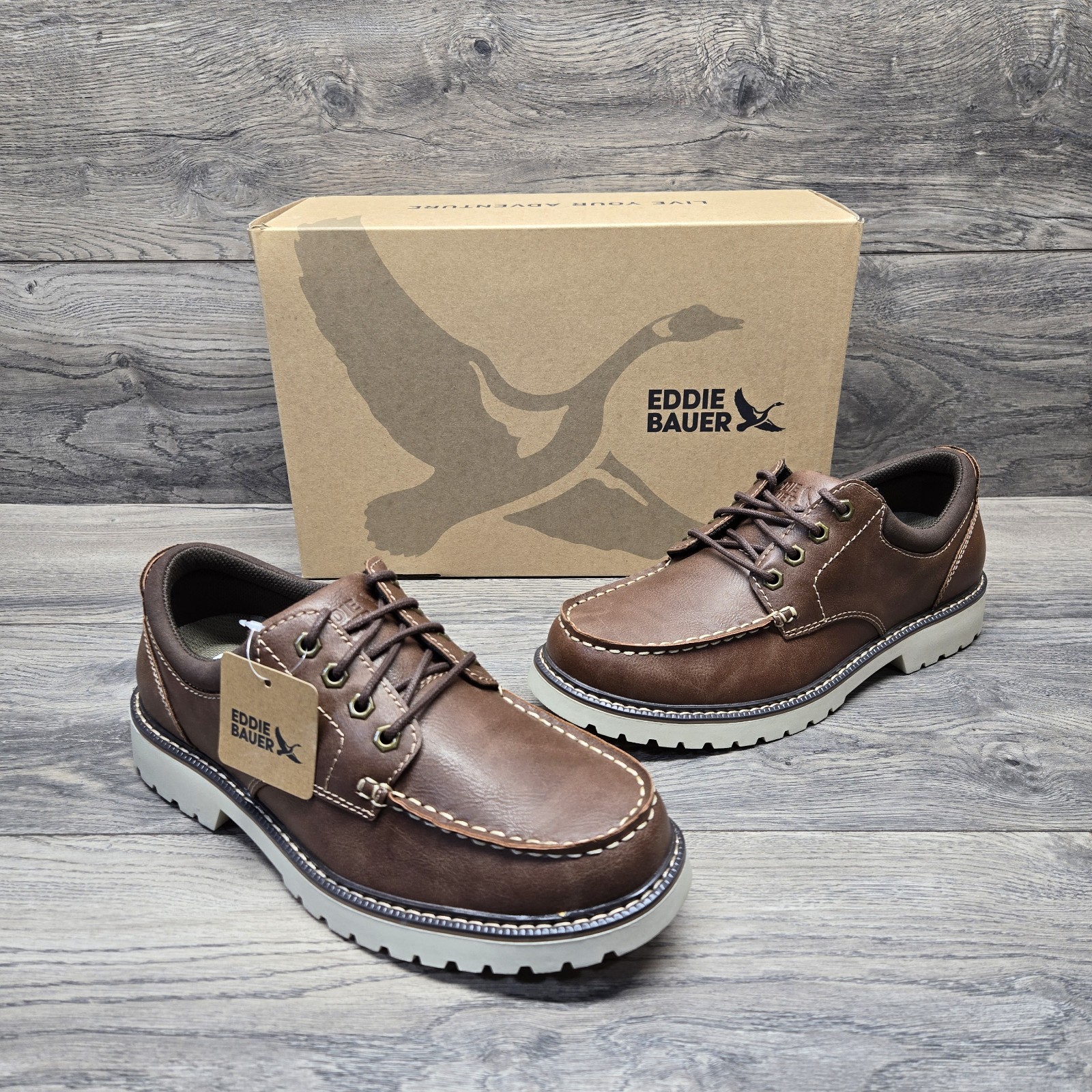 Eddie Bauer Men's Boat Strider Tan Casual Comfort Shoes Size M Faux Leather New