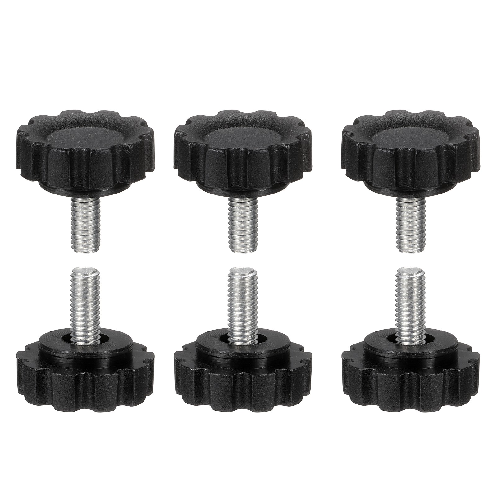 6 Pcs M5 x 12mm Male Thread Knurled Knobs Handles Hand Clamping Screws Black