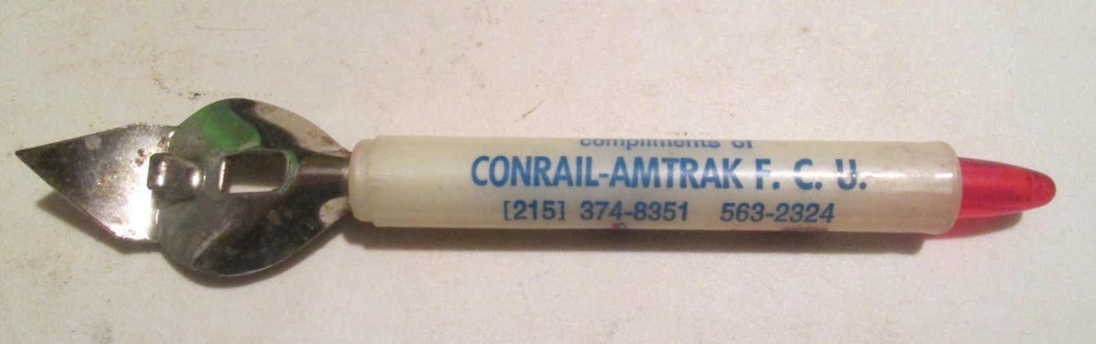 VTG  CONRAIL AMTRAK F.C.U. METAL PLASTIC SODA  BOTTLE CAN OPENER