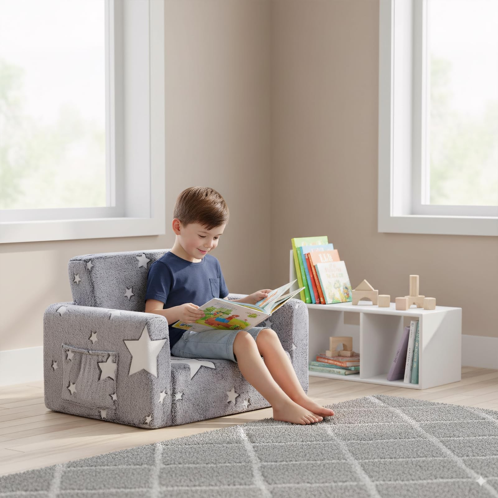 Toddler Chair Plush Kids Couch, 2-in-1 Glow in The Dark Comfy Armchair Remova...