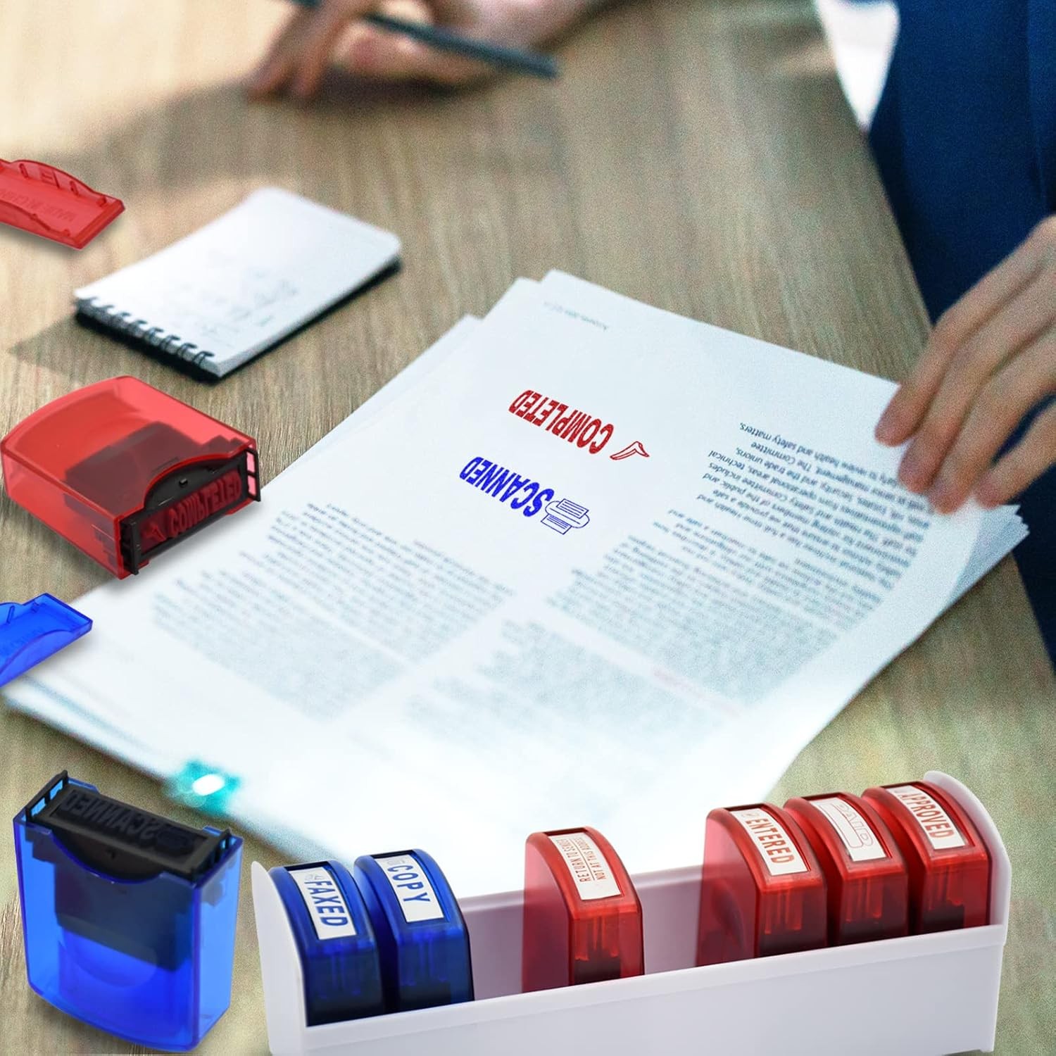 Self Inking Office Stamp Set for Approved Paid Completed Copy Faxed