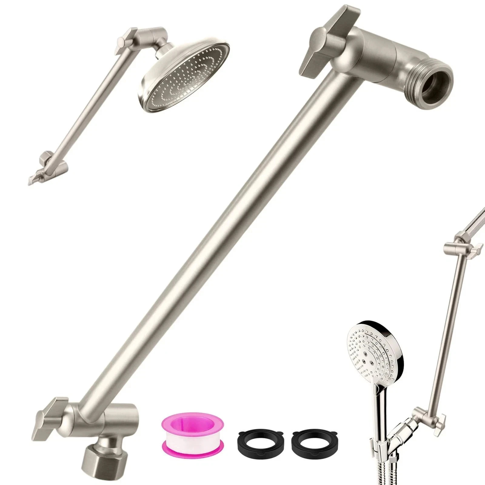 Rain Shower Head Extension 12 Inch Adjustable Brushed Nickel