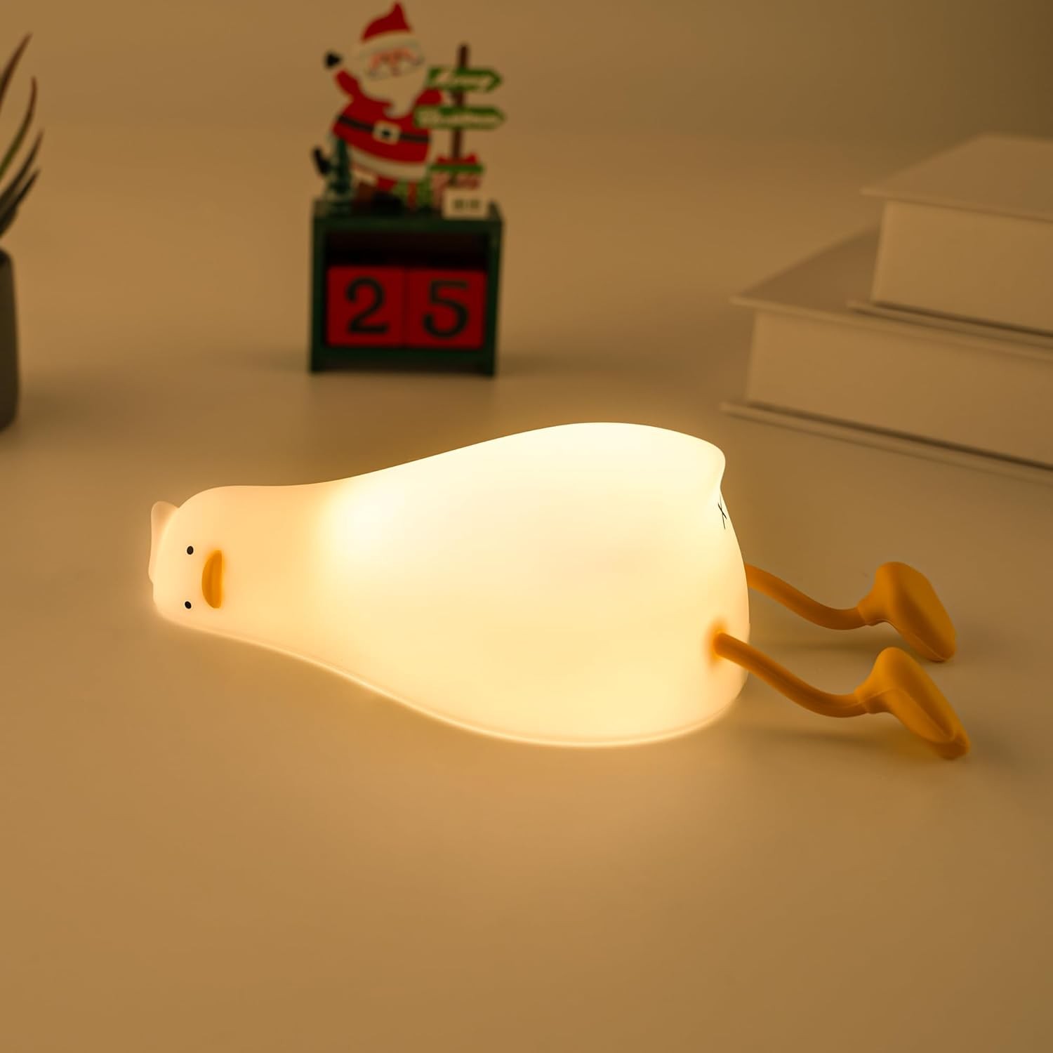 Lying Flat Duck Lamp Silicone Night Light, UNEEDE 3 Level Dimmable Rechargeable