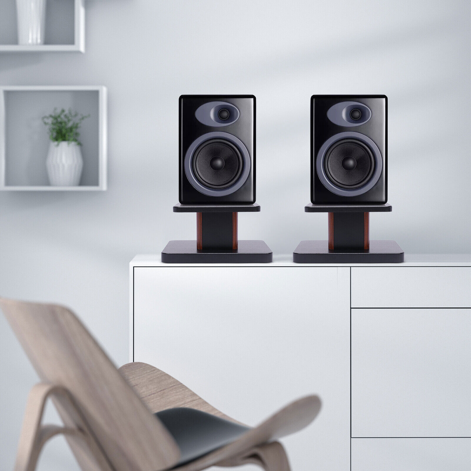 (2) 6” Wood Bookshelf Speaker Stands for Multimedia Speakers-Easy to Install