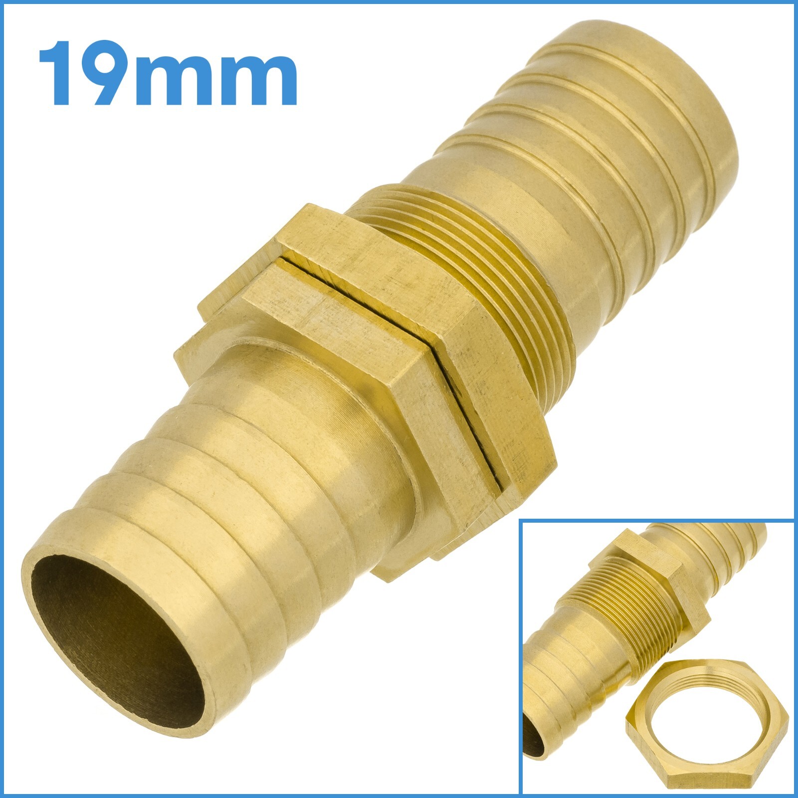 Brass 19mm Bulkhead Barbed Fitting Hose Straight Air Water Adapter Converter
