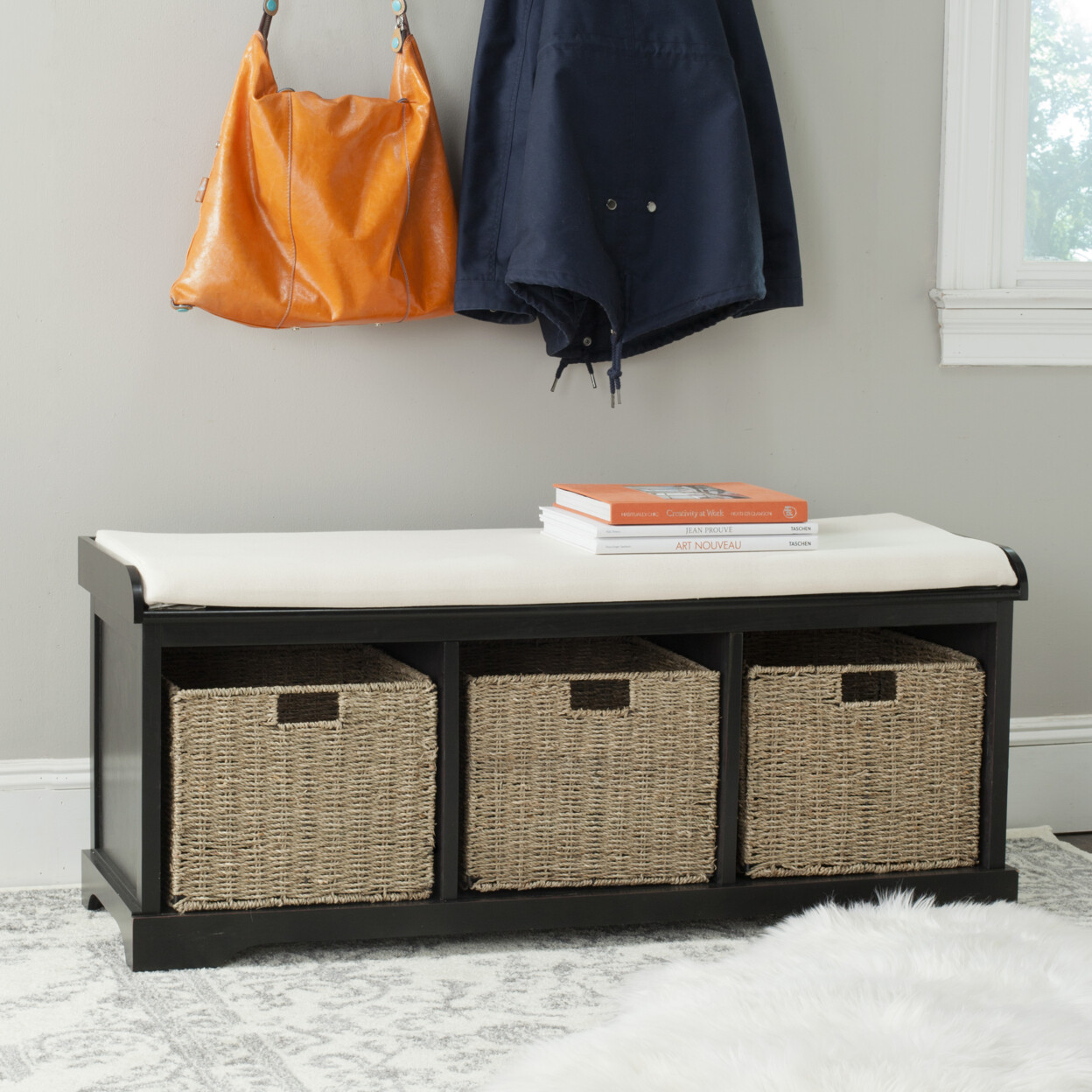 SAFAVIEH Lonan Wicker Storage Bench | Black |