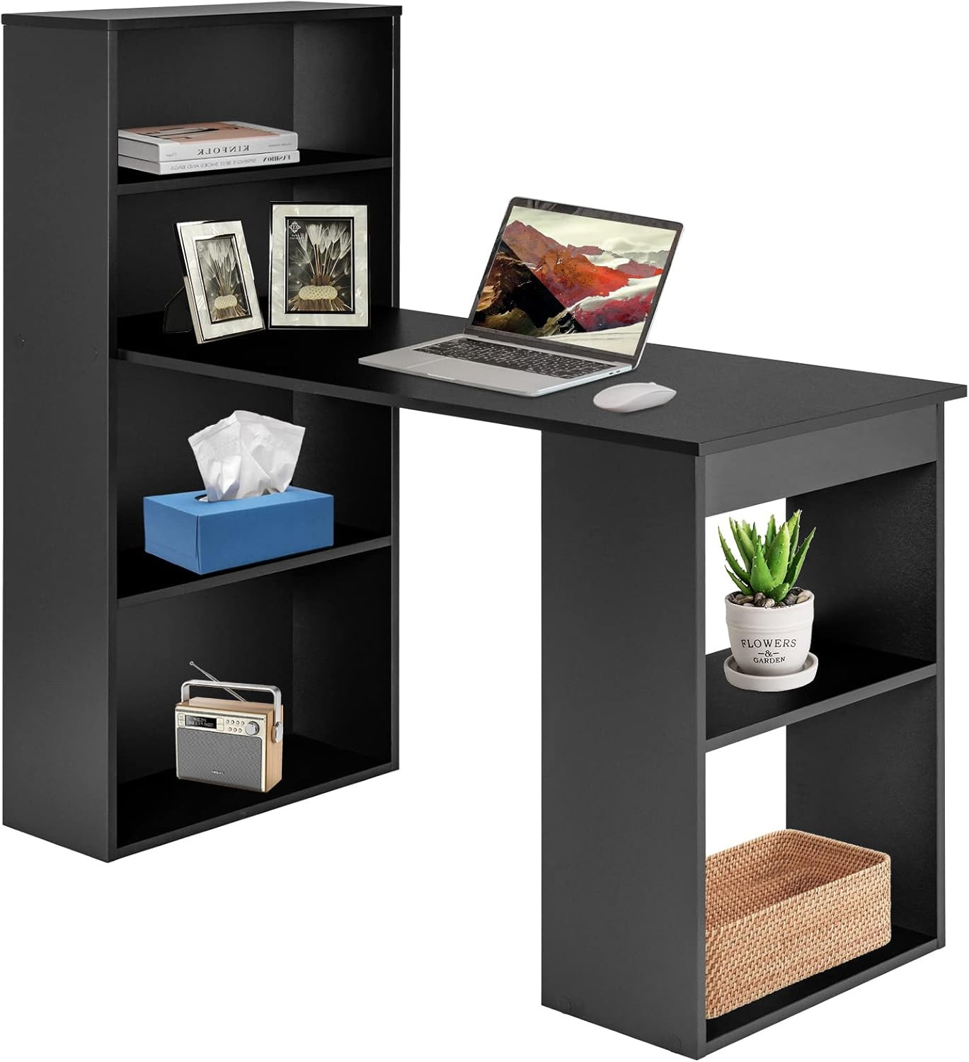 Computer Desk with Shelves, 48” Study Writing Desk with 6-Tier Storage Shelves,