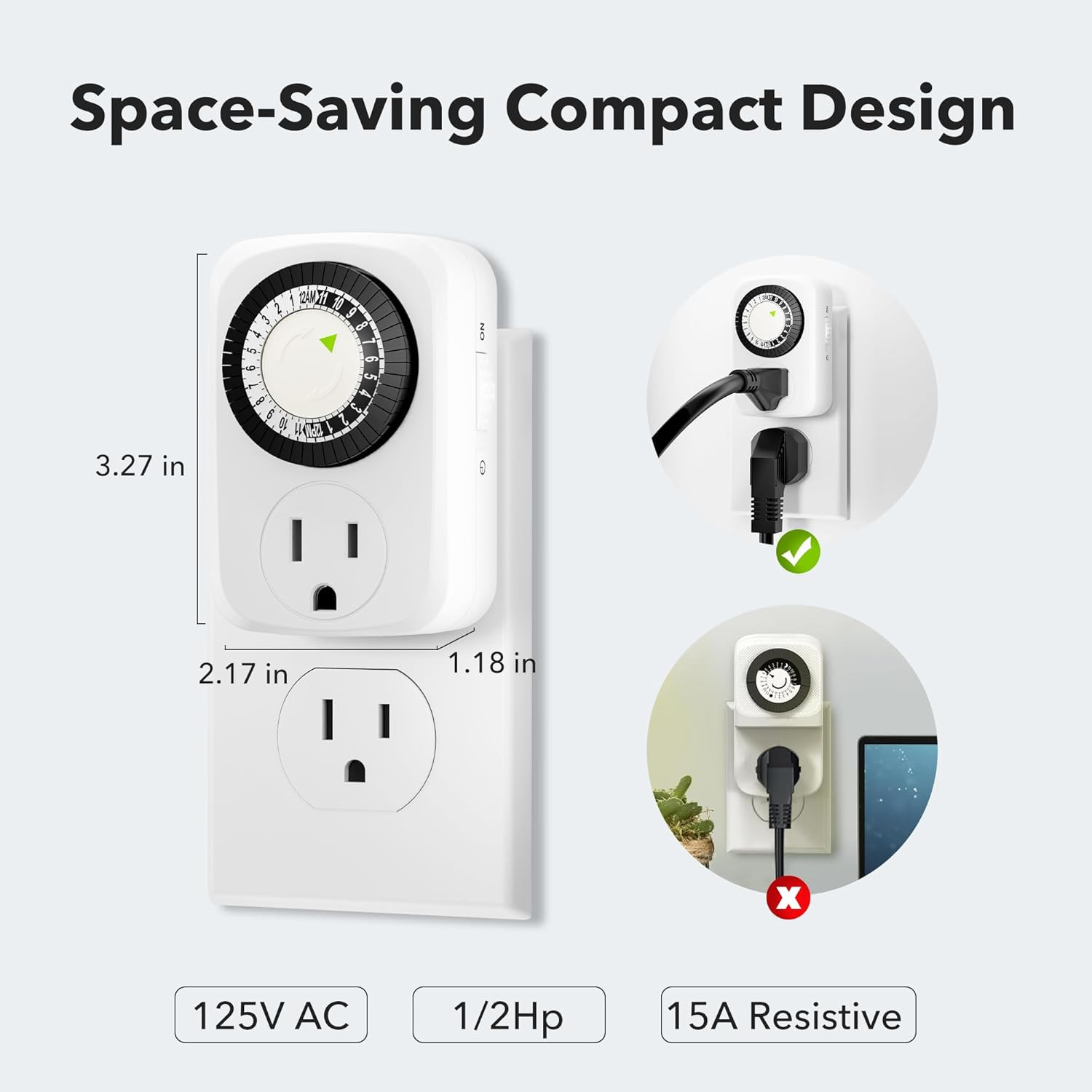 2 Pack 24 Hour Mechanical Outlet Timer Indoor Light Timer 30 Min Interval