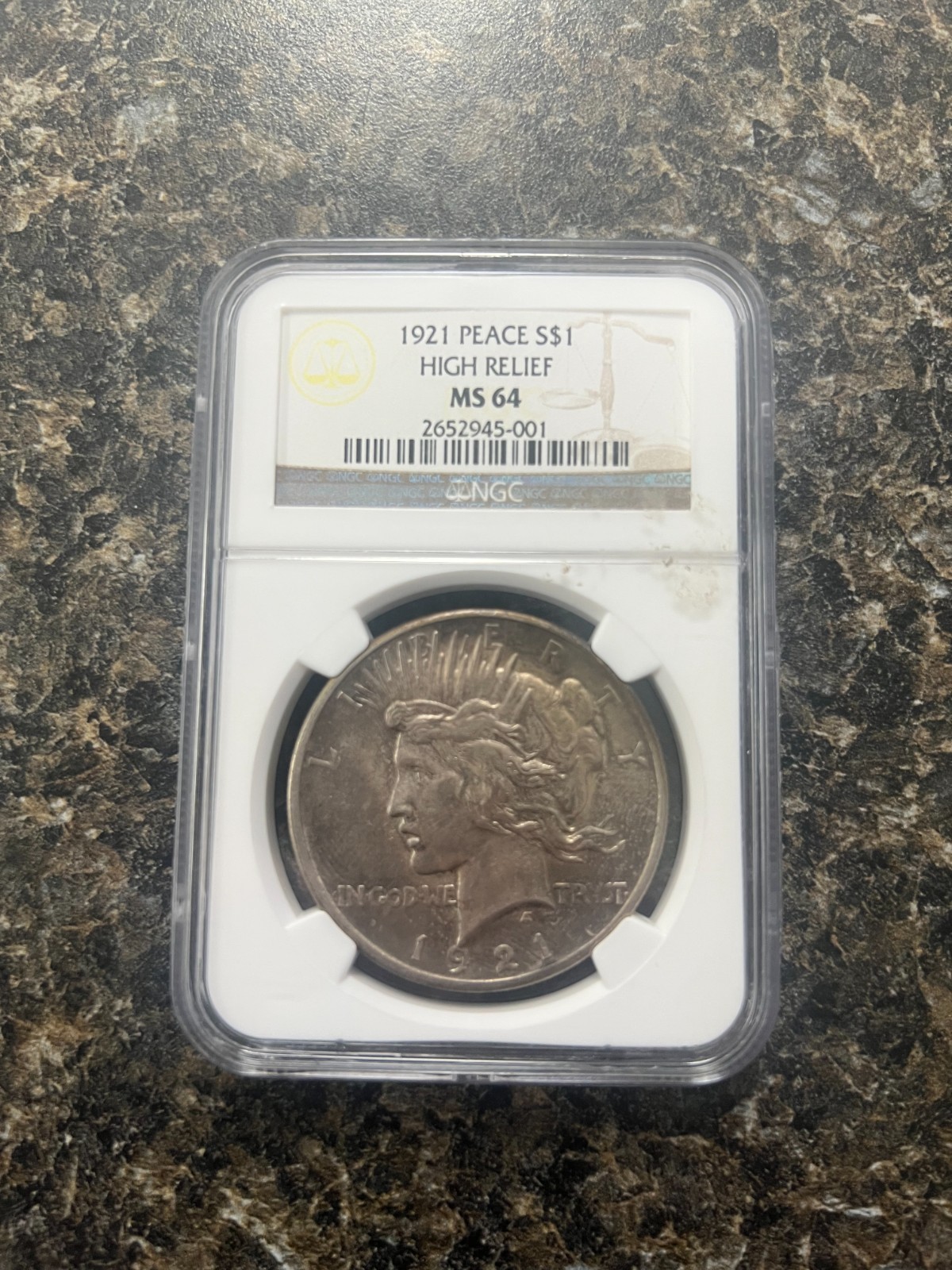 1921 HIGH RELIEF PEACE DOLLAR NGC MS64