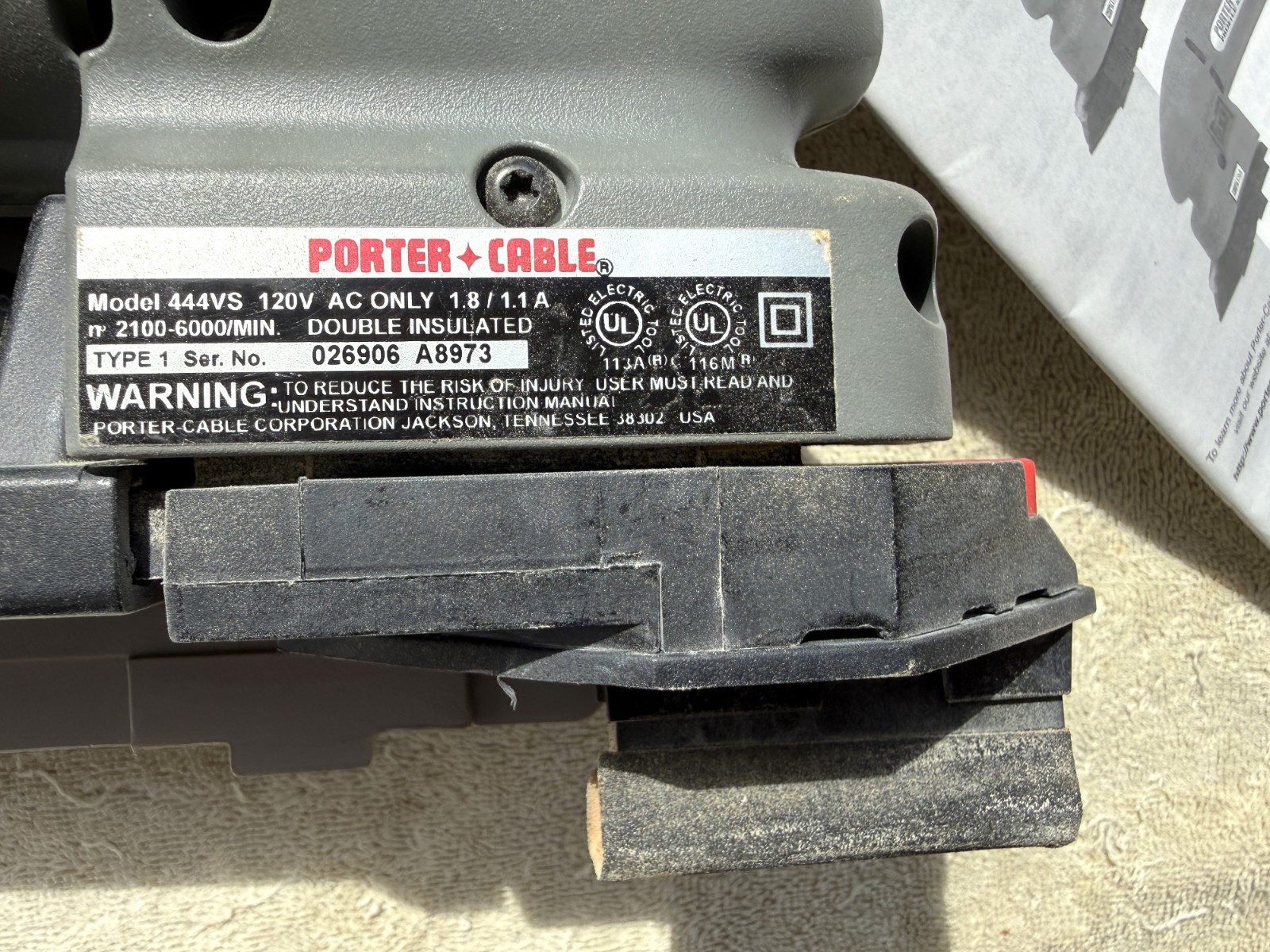 PORTER-CABLE PROFILE SANDER MODEL 444 VS-- AS PICTURED