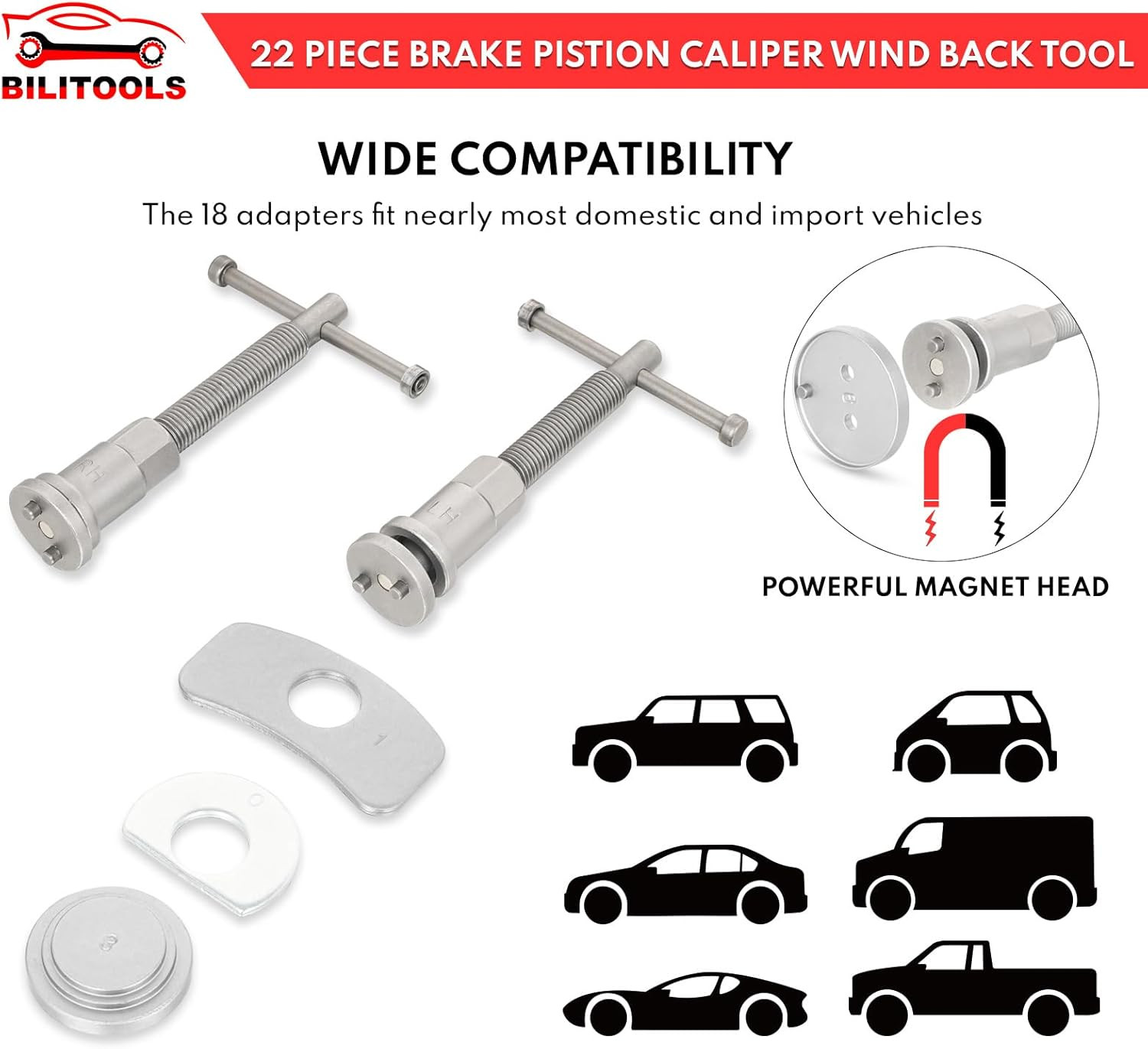 22Pc Brake Caliper Piston Rewind Tool Kit Wind Back Set w Adapters