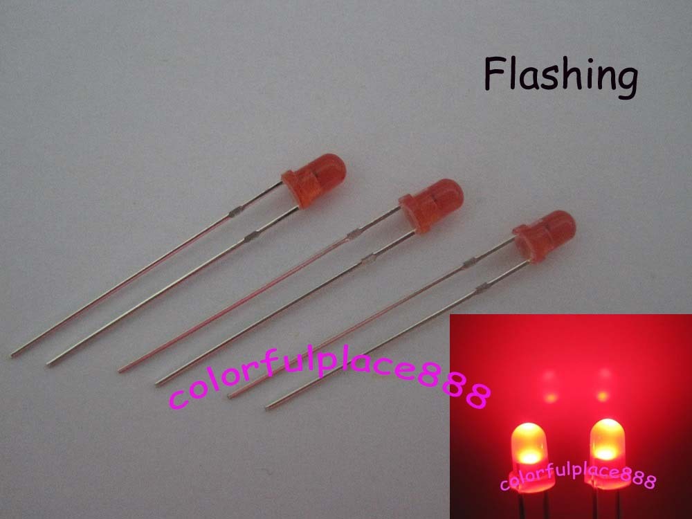 100pcs, 3mm Red Diffused Round Self Flash Flashing LED Blink Bright Leds Diode