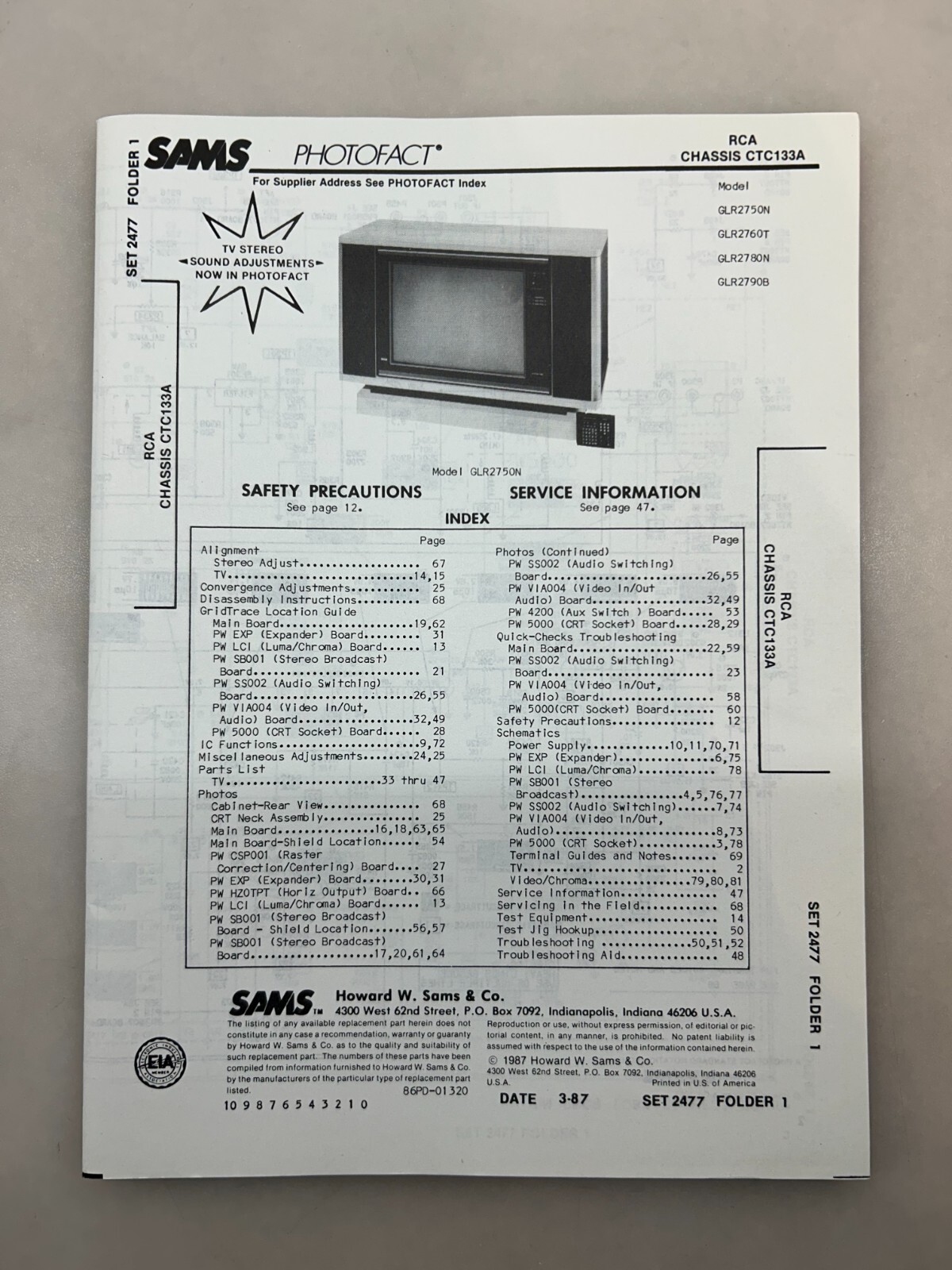 RCA GLR2750N 2760T 2780N 2790B Service Manual Sams Photofact Free Shipping