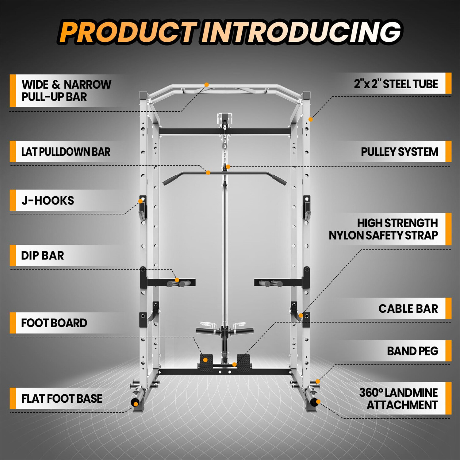 ✔️1600LBS Power Cage with LAT Pulldown Multi-Functional Power Rack W/Cable Pulle