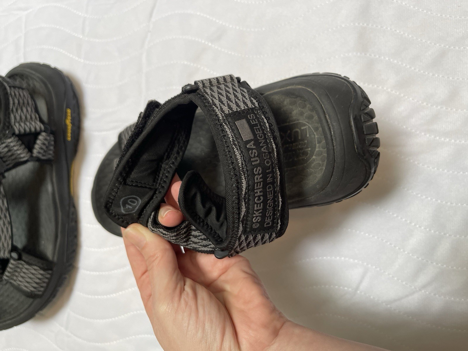 Skechers Men’s 10 Black Sandal Hook And Loop Summer Relaxed Fit Flex Foam