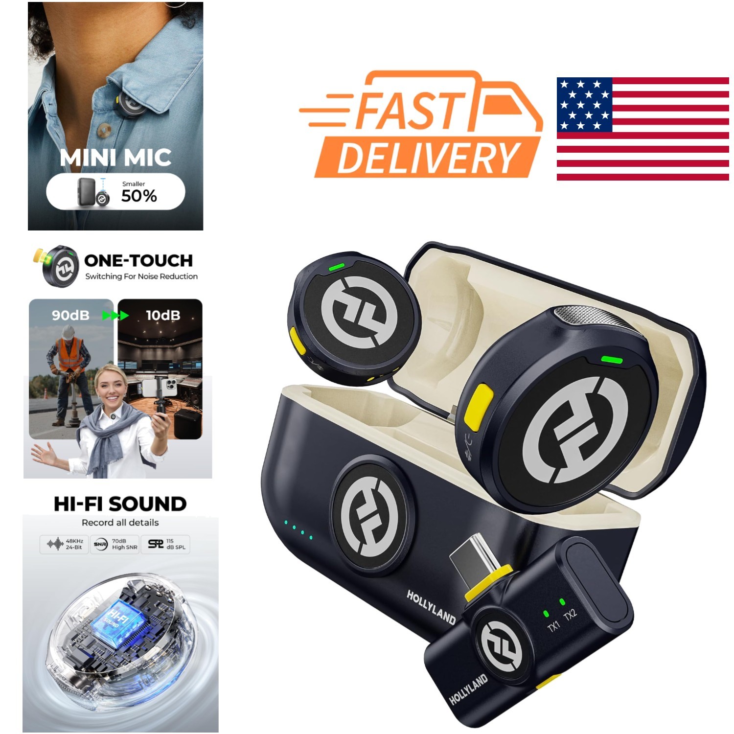 Omnidirectional Mini Wireless Microphone with Rechargeable Battery for Video