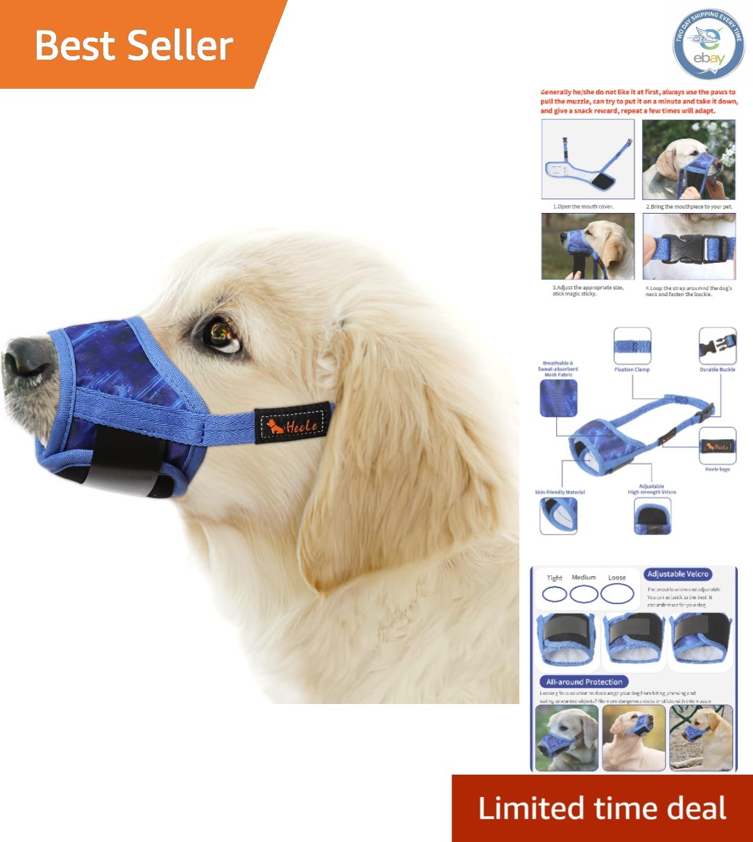 Humanized Design Adjustable Dog Muzzle - Comfort & Safety for All Breeds, S Size