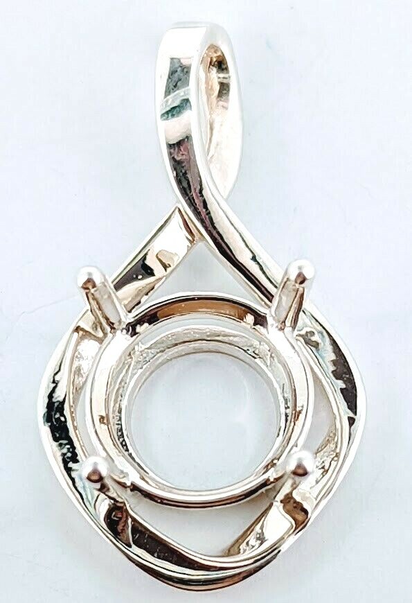 Sterling Silver Round Pendant Setting - Ribbon Mounting 9mm to 12mm 4 Prong USA