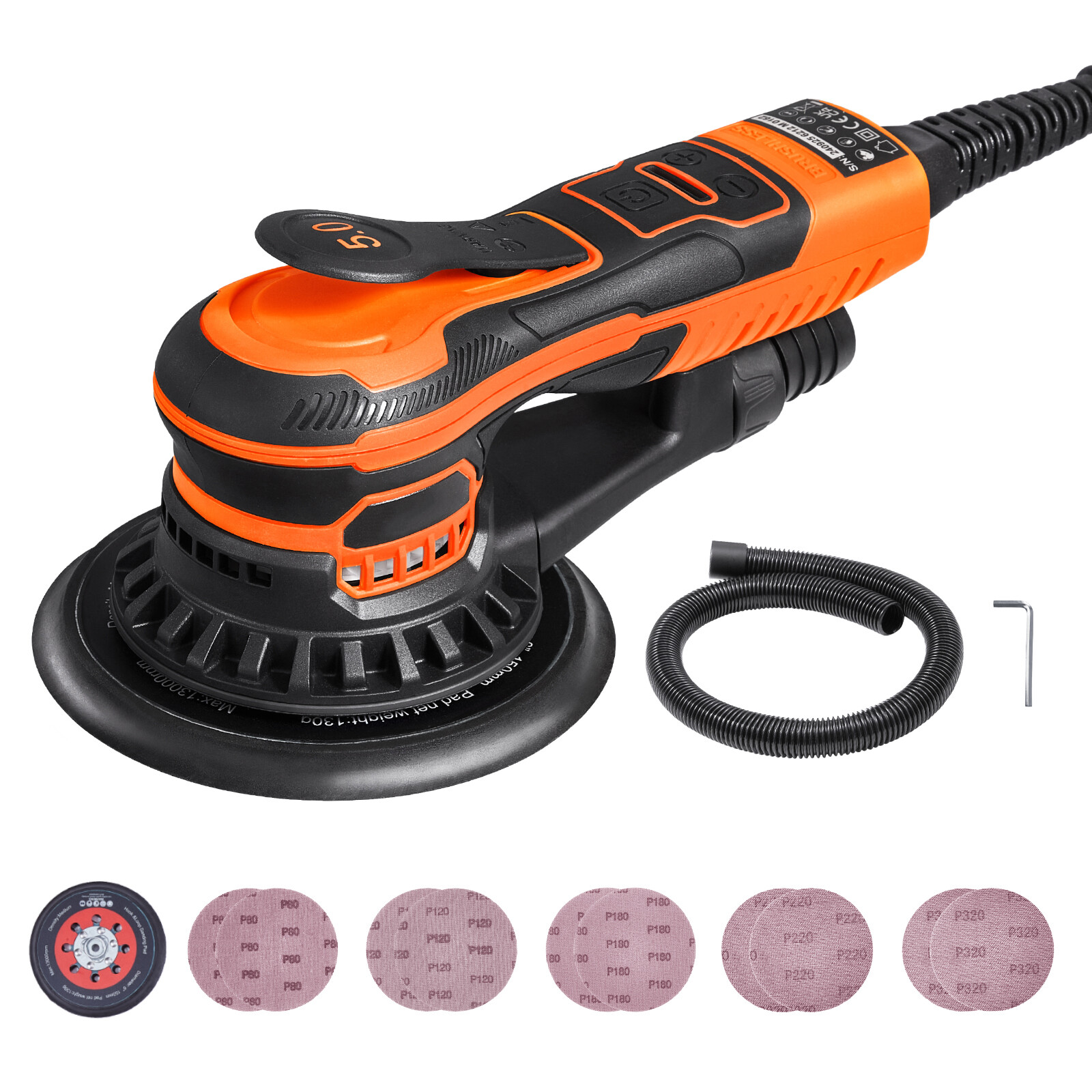 Uimoso Random Orbital Sander 6'' Palm Sander 10000PRM 10 PCS Sandpapers 6 Speeds