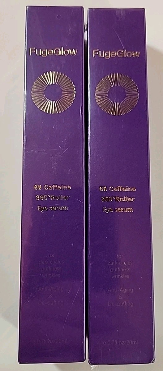 NEW SEALED LOT 2 FugeGlow 6% Caffeine 360° Roller Eye Serum Anti-Aging Puffiness