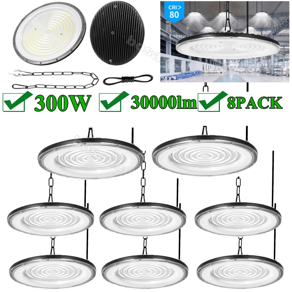 8 Pack 300W Led UFO High Bay Light 300 Watts Commercial Factory Warehouse Light